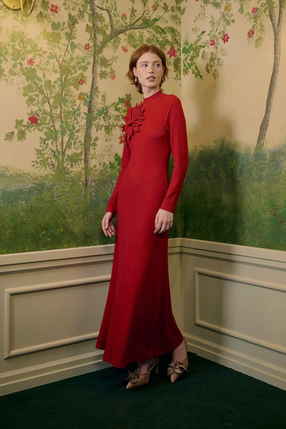 3D Flower Long Sleeve Maxi Dress - 1
