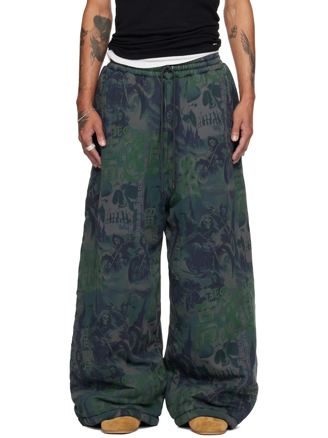 Navy & Green Wadded Bontans Sweatpants - 1