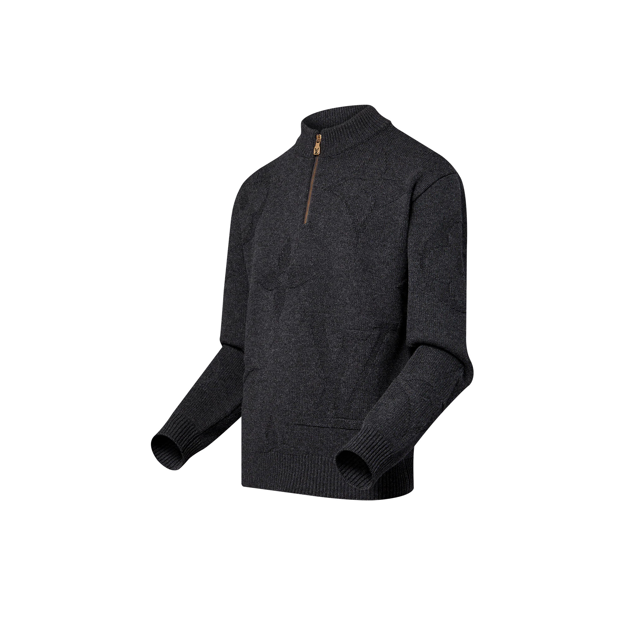 Monogram Jacquard Wool Half Zip Pullover - 2