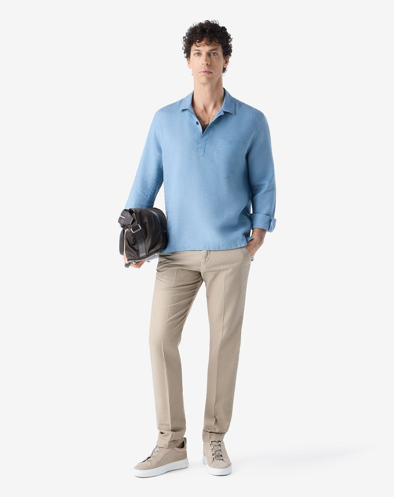 CORNELIANI Garment-dyed light brown canvas chino trousers outlook