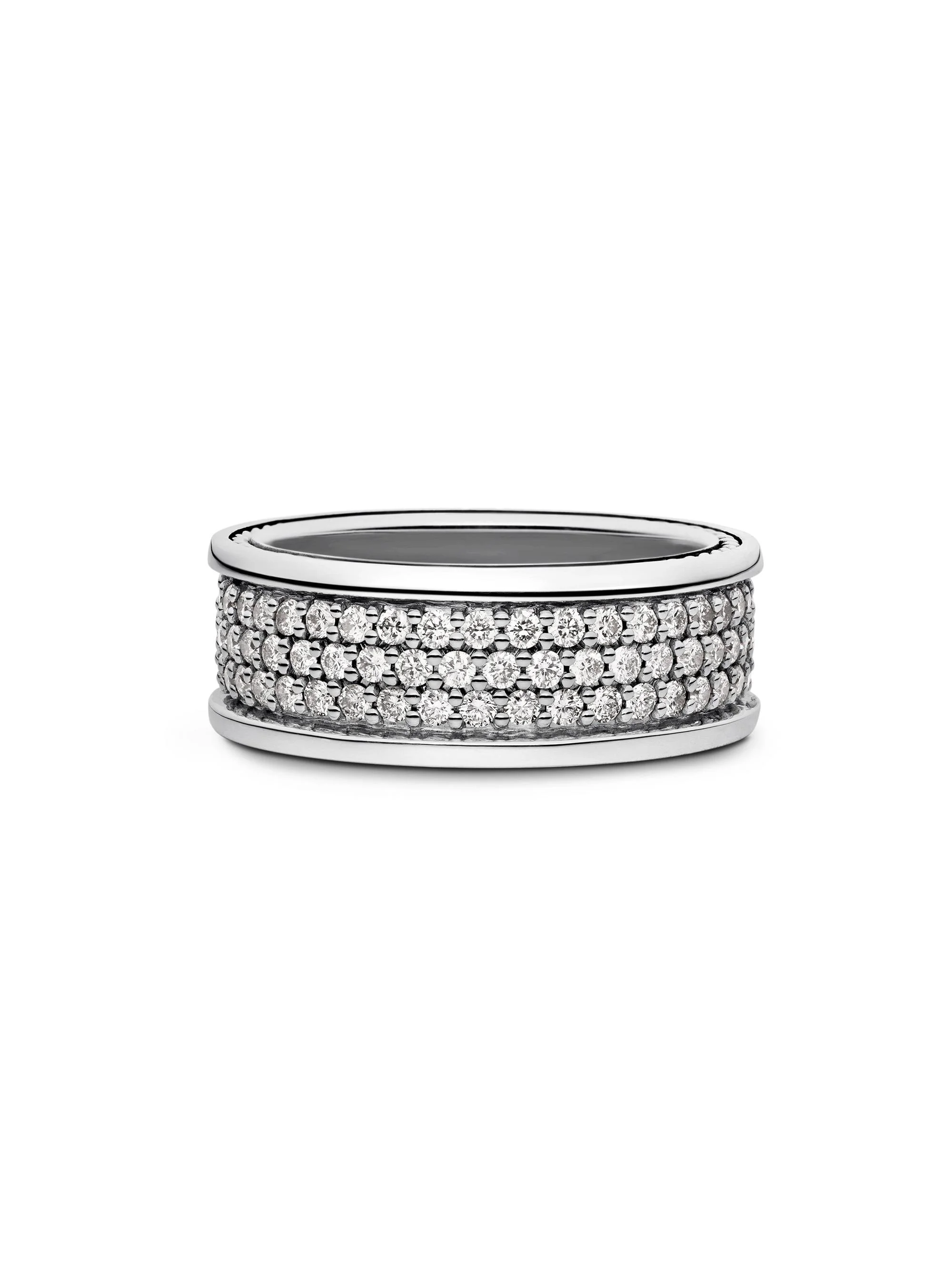 Men's Streamline Three Row Band Ring in Sterling Silver - Diamond - 1