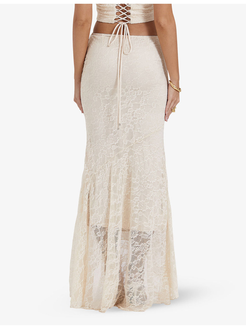Therese asymmetric-hem stretch-lace maxi skirt 4
