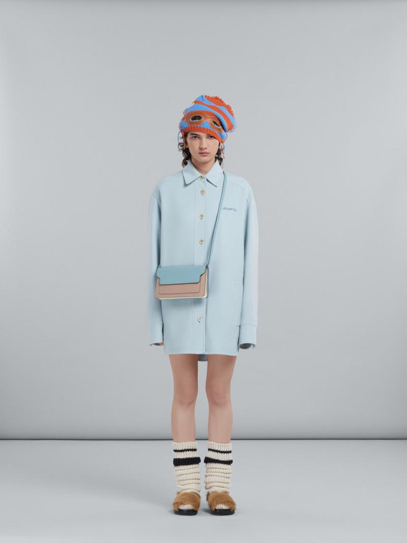 Marni TRUNK CLUTCH IN LIGHT BLUE BEIGE AND WHITE SAFFIANO LEATHER outlook