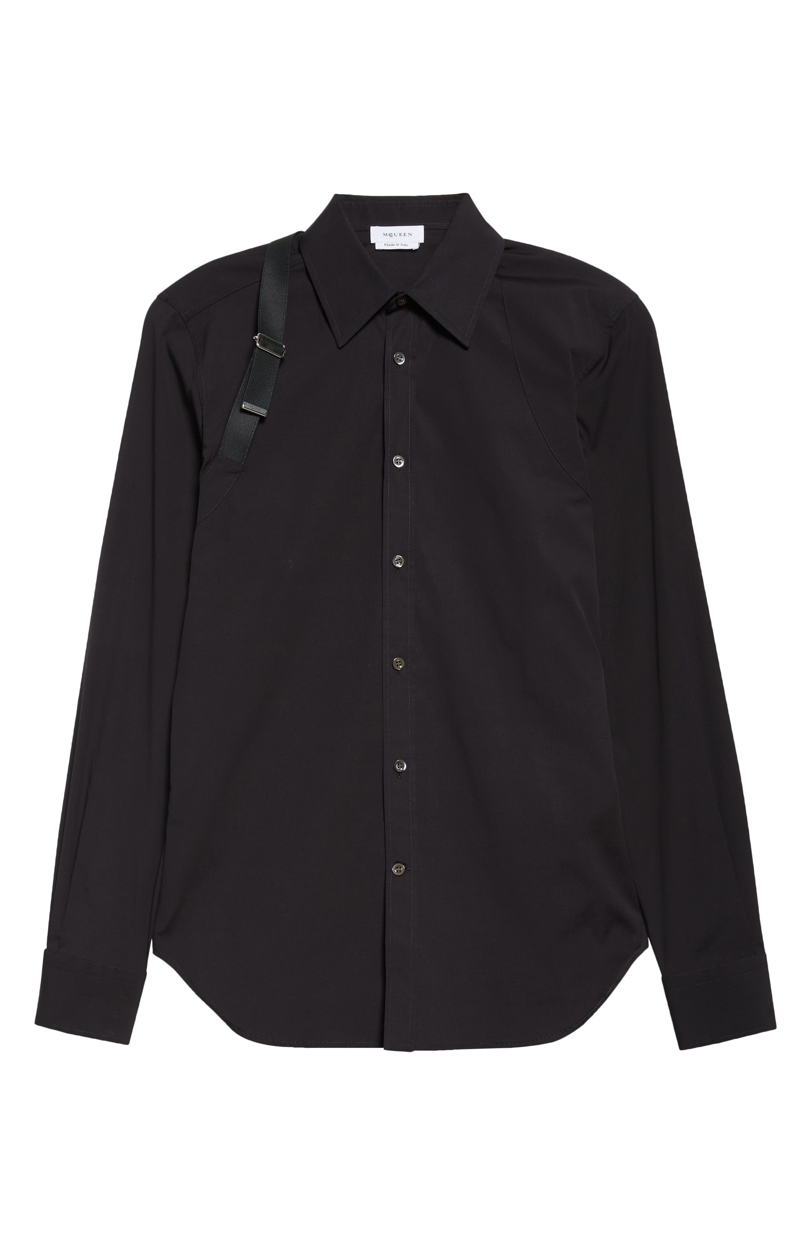 McQueen Logo Tape Harness Stretch Cotton Button-Up Shirt in Black at Nordstrom - 6