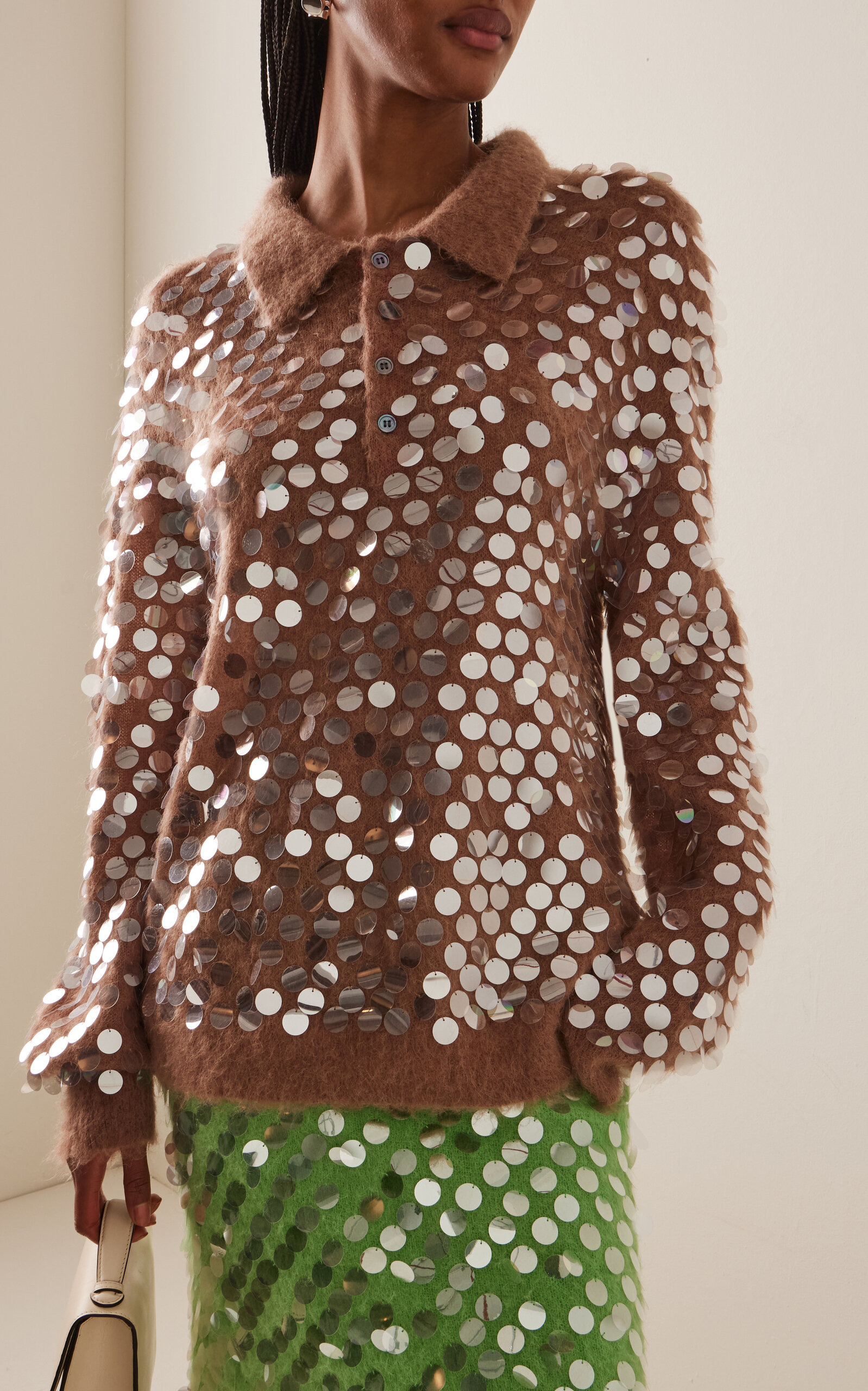 Adora Sequined Mohair-Blend Polo Sweater neutral - 2