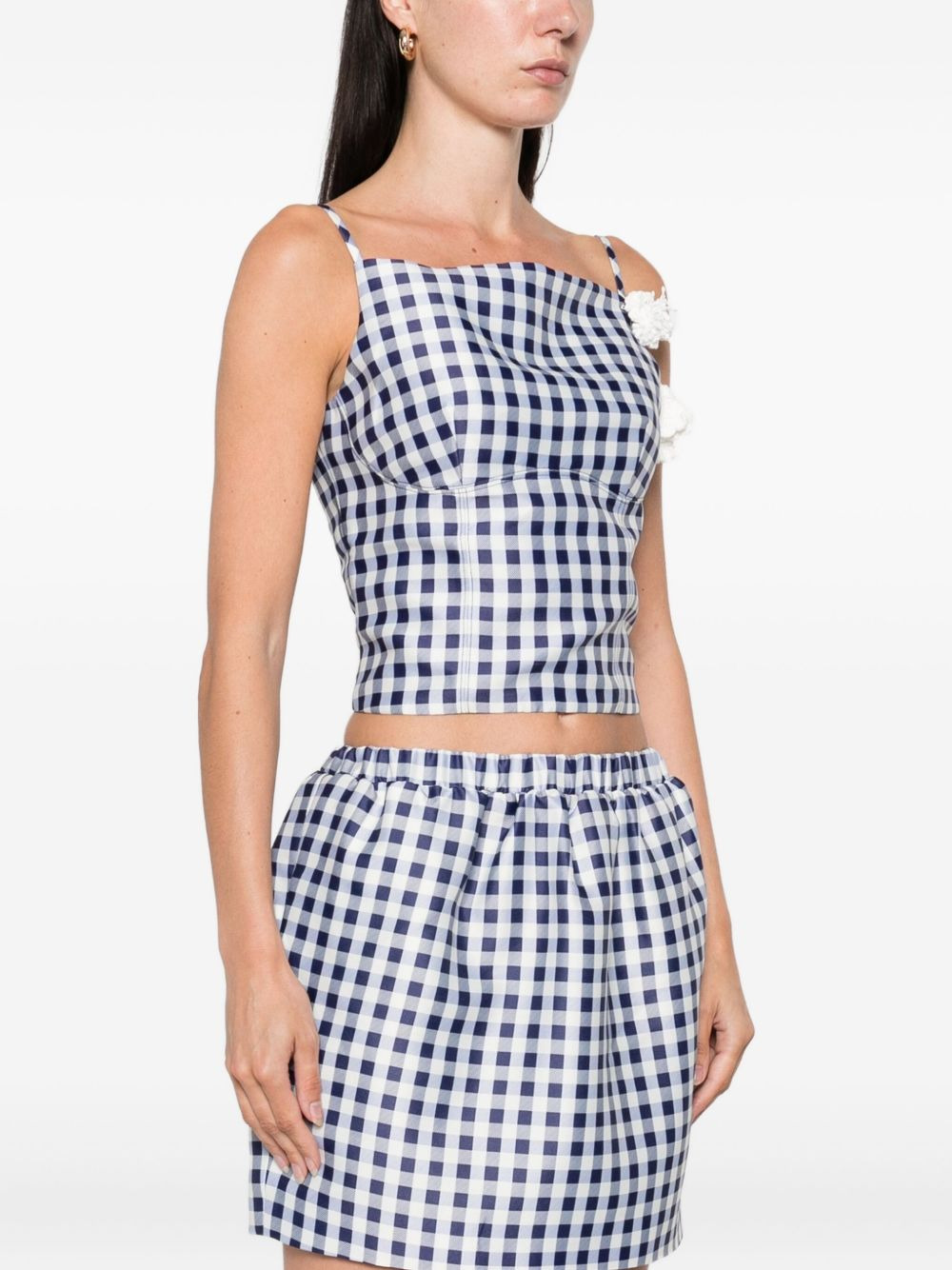 gingham floral-embellished top - 3