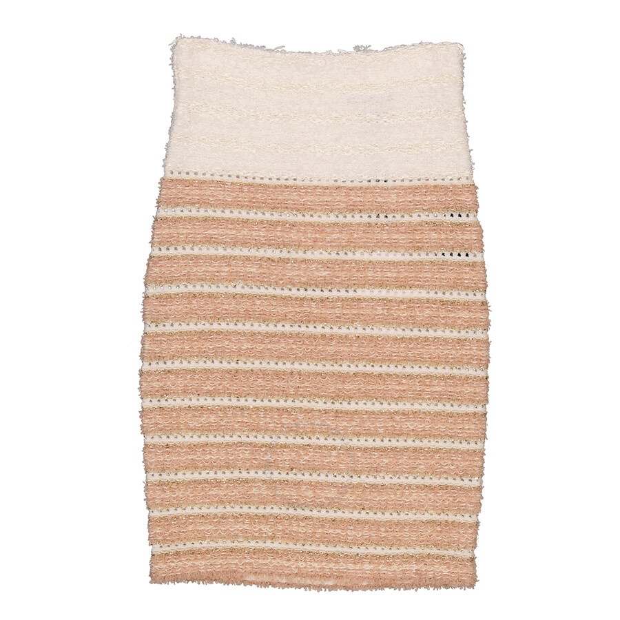 Balmain Ladies White / Beige Two-tone Tweed Midi Skirt - 1