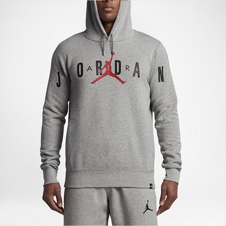 Air Jordan Knit logo Fleece Lined hooded Pullover Gray 834372-063 - 5