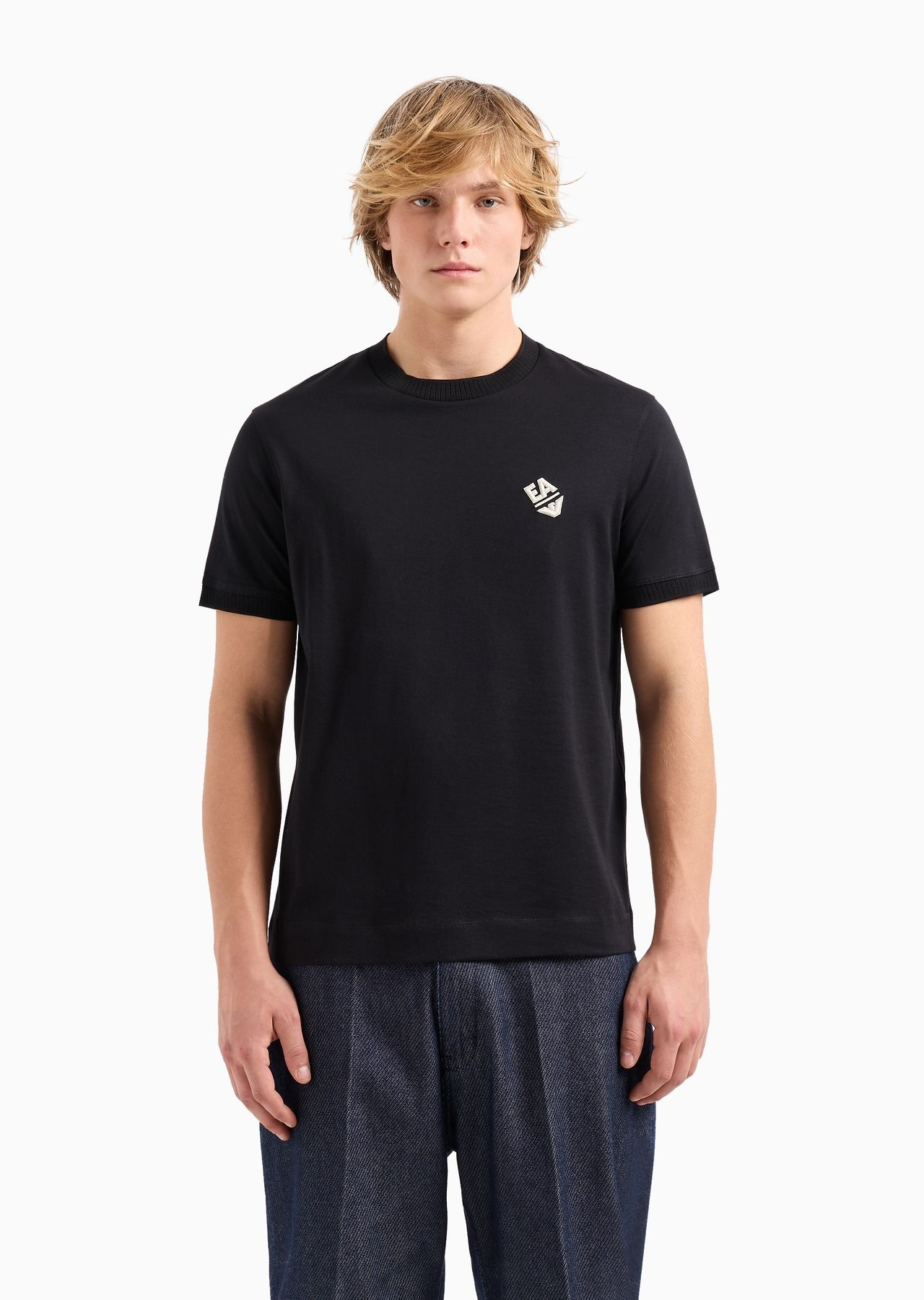 Lightweight jersey T-shirt with logo embroidery and ribbed trim - 2