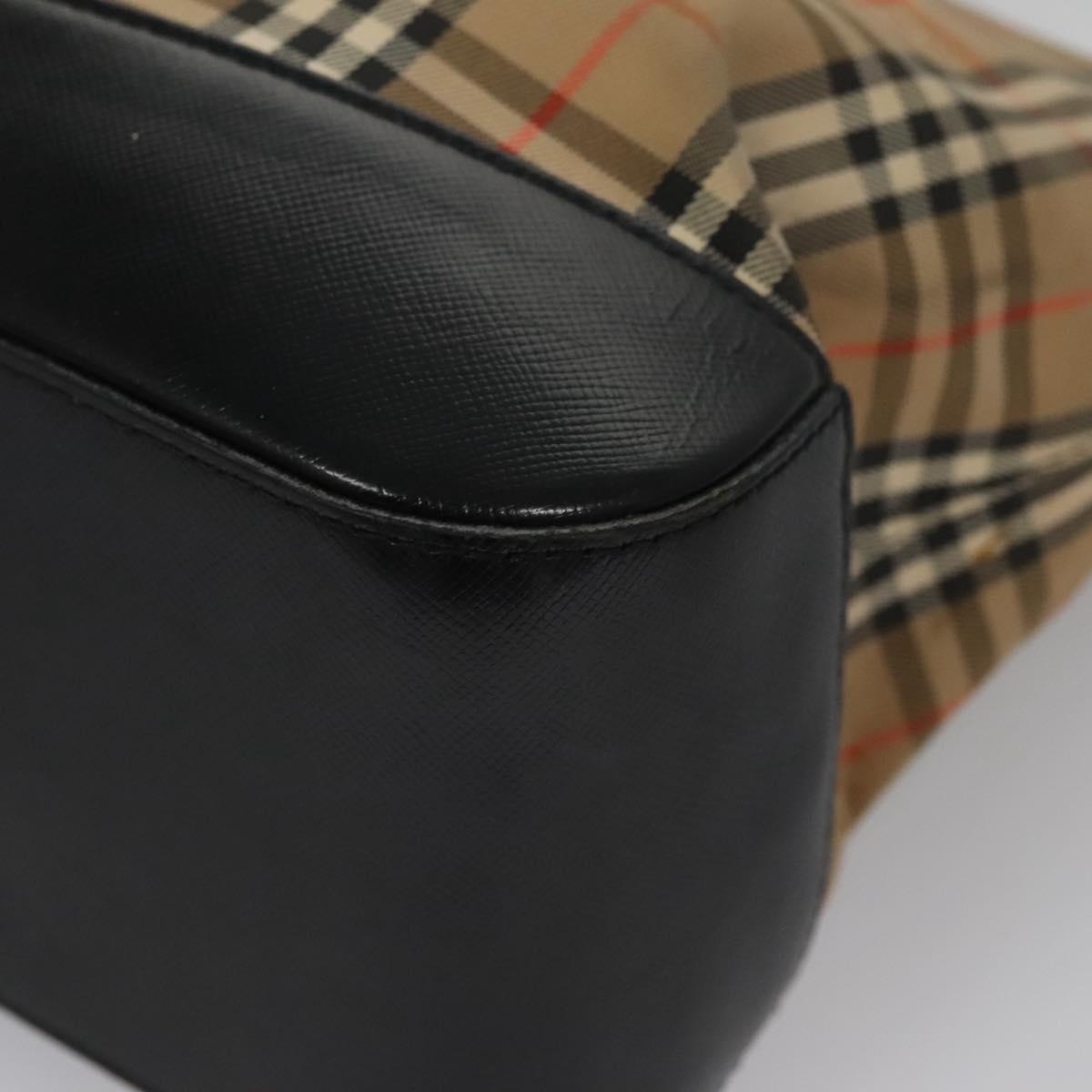 Burberry Nova Check Hand Bag Canvas Leather Beige Black Gold - 12