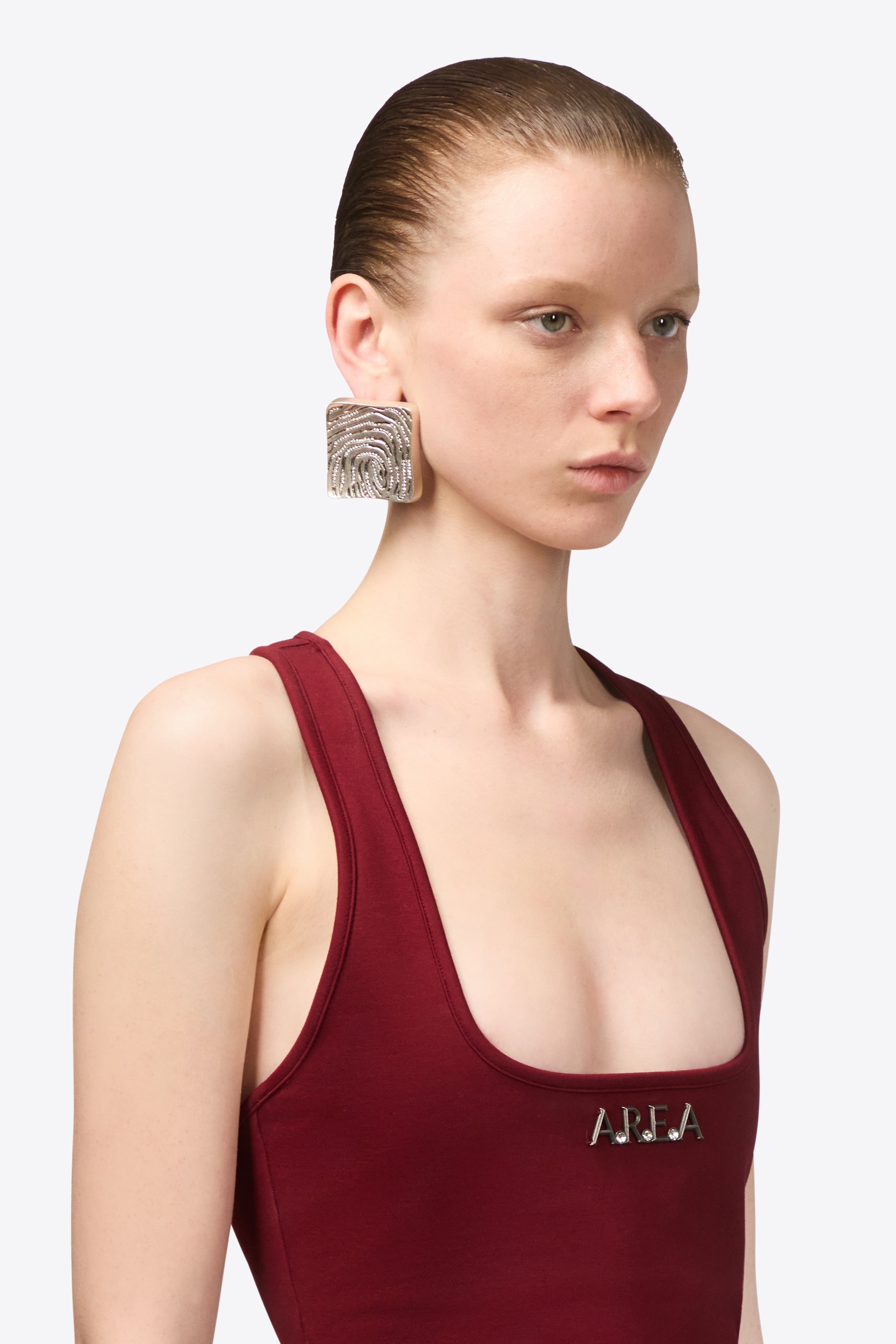 CRYSTAL FINGERPRINT SQUARE STUD EARRINGS - 3