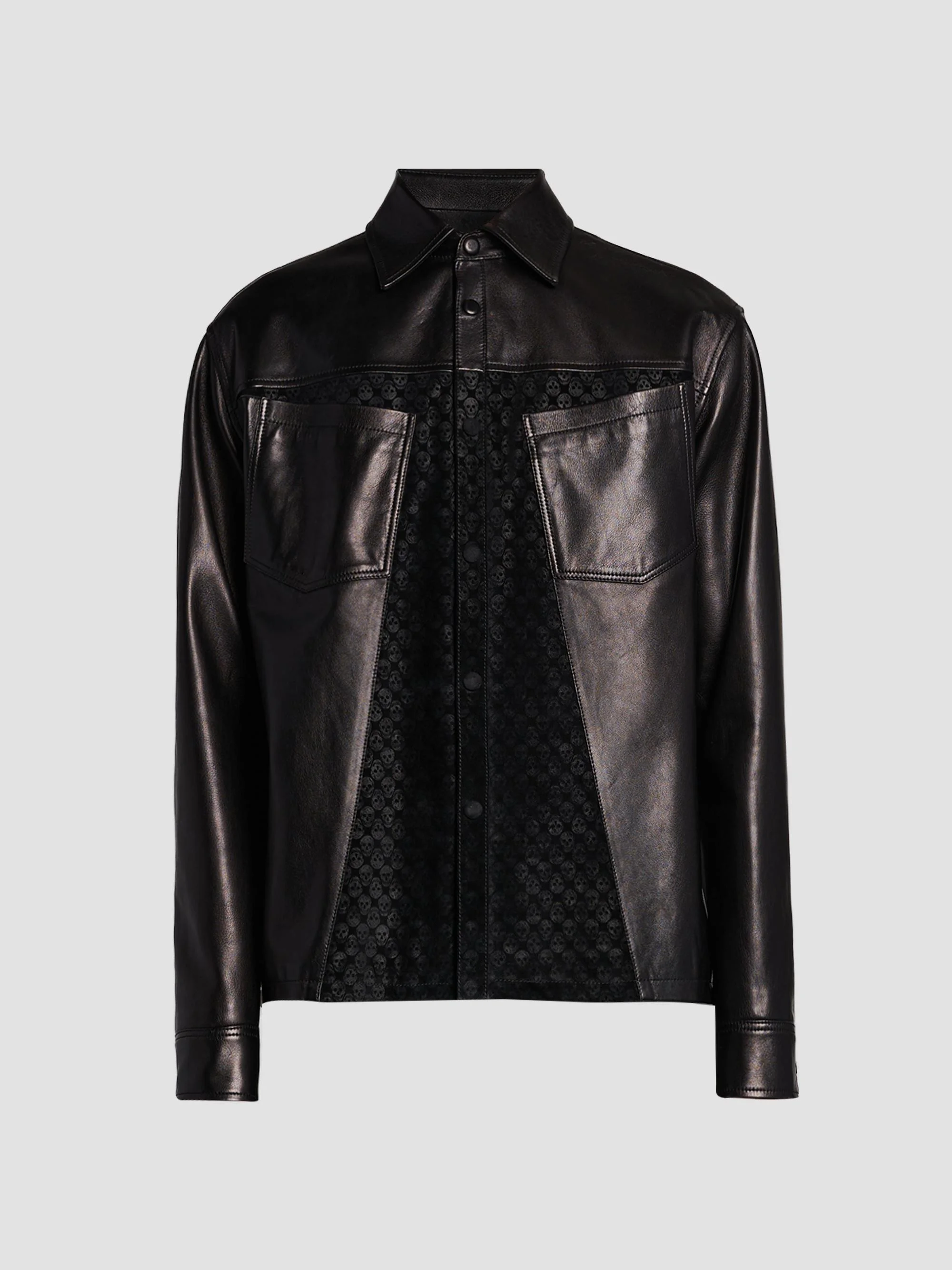 Men's Skull-Embossed Leather Jacket - Black - 1