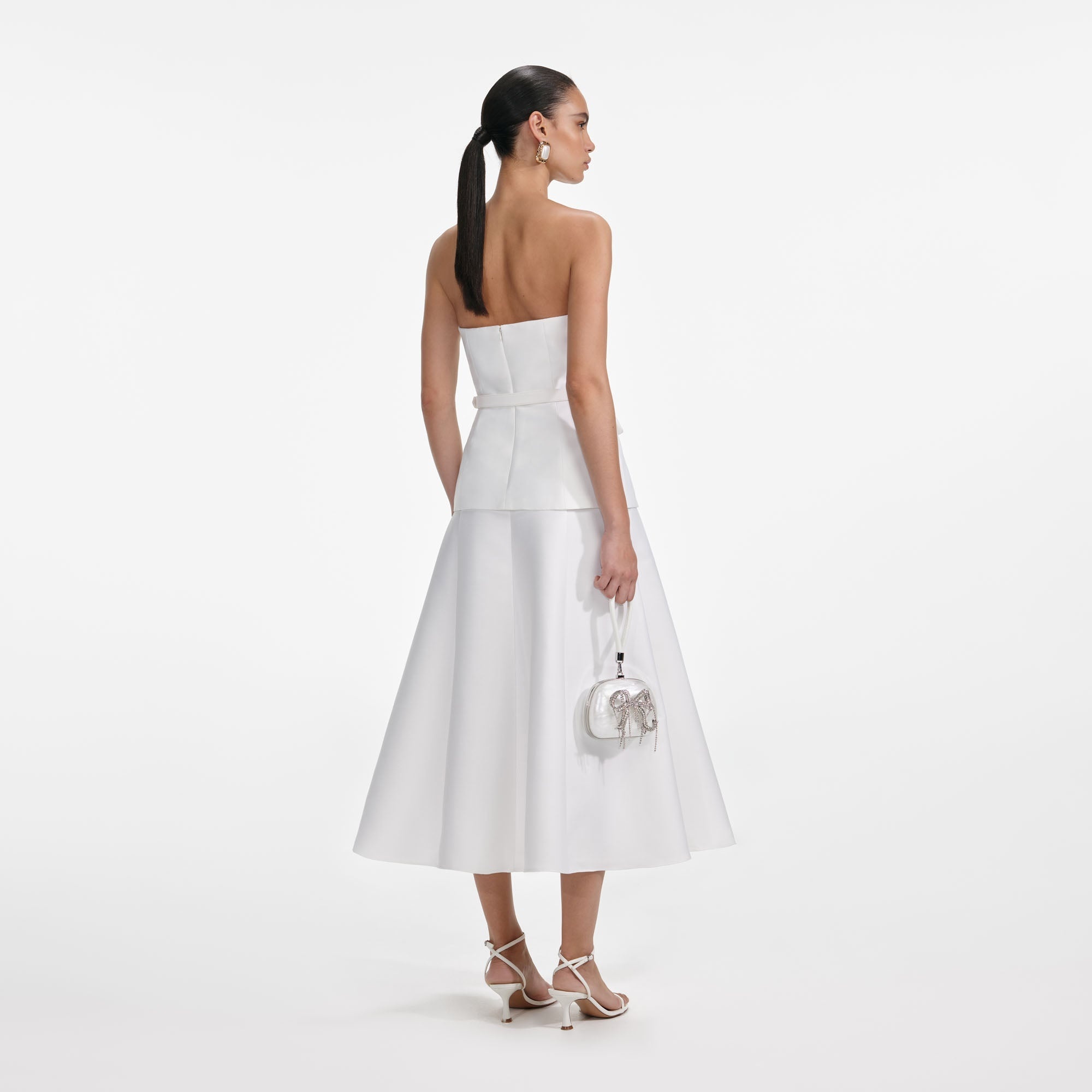 White Taffeta Bandeau Midi Dress - 3