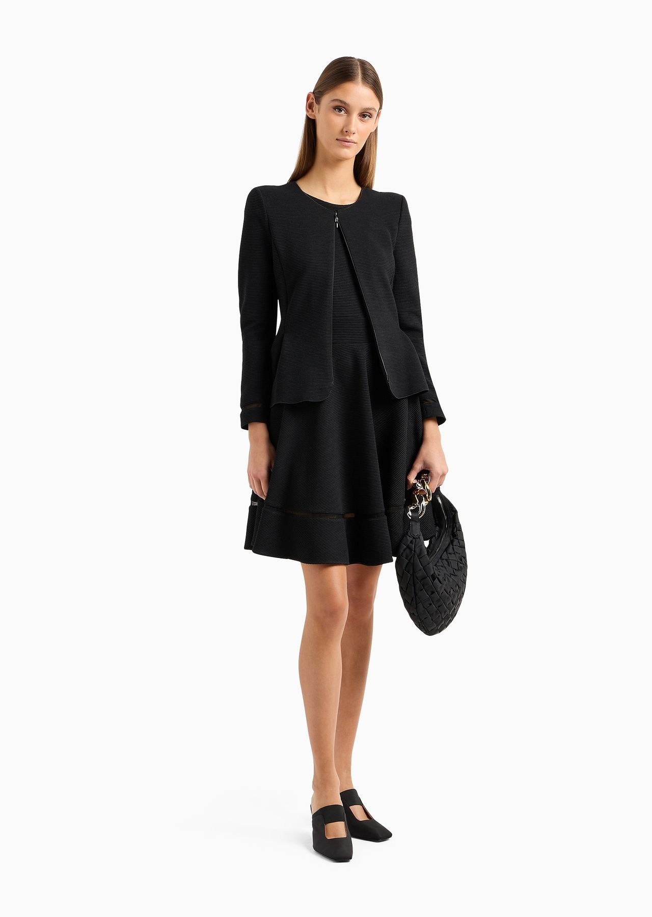 Ottoman jersey, single-breasted jacket with godet pleats - 7