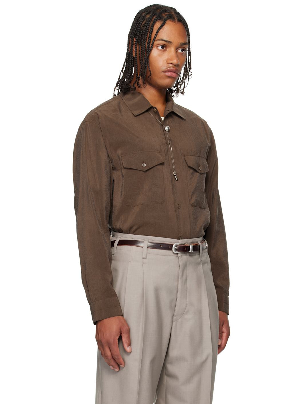 Brown Convertible Collar Shirt - 2