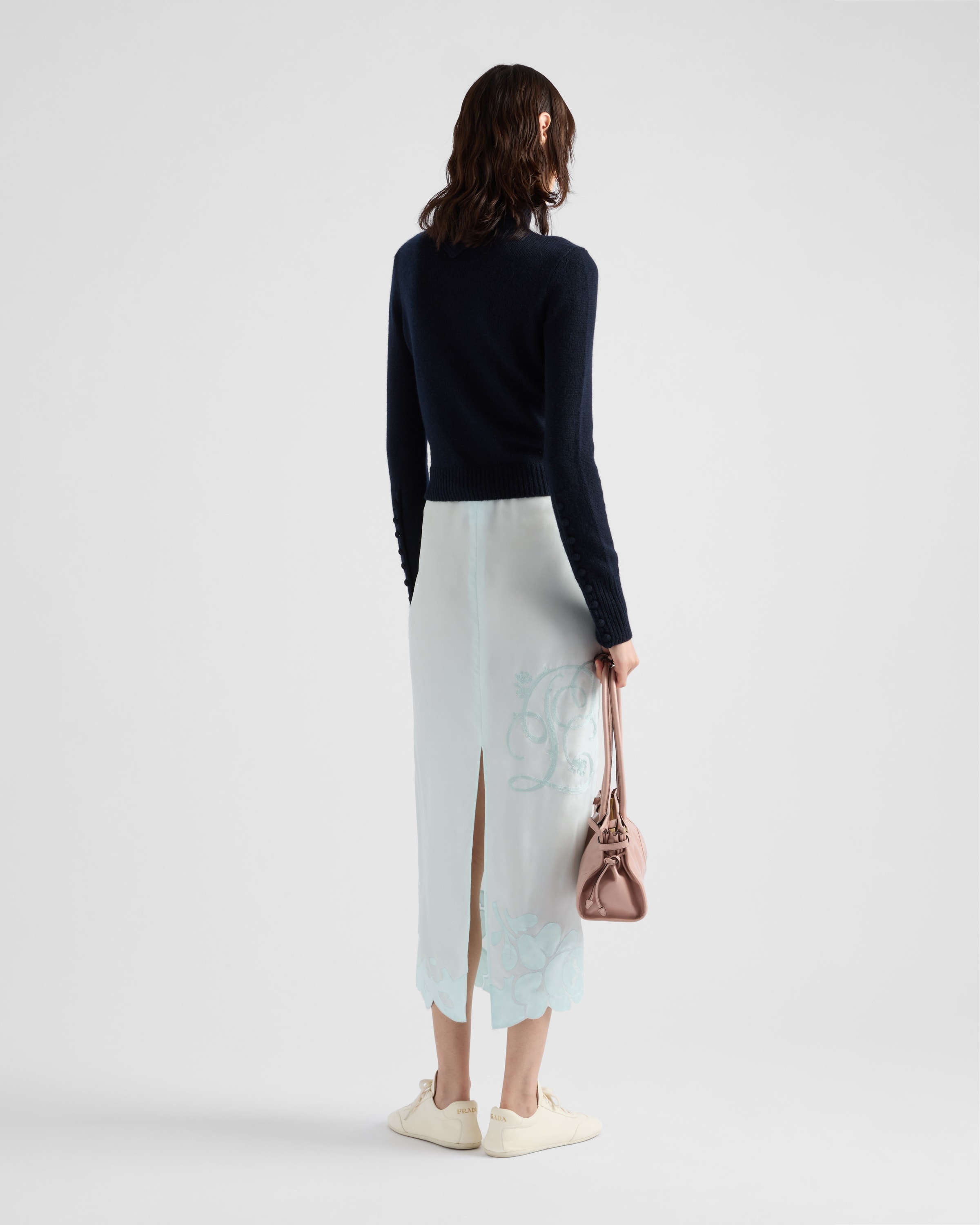 Embroidered habutai silk midi-skirt - 5