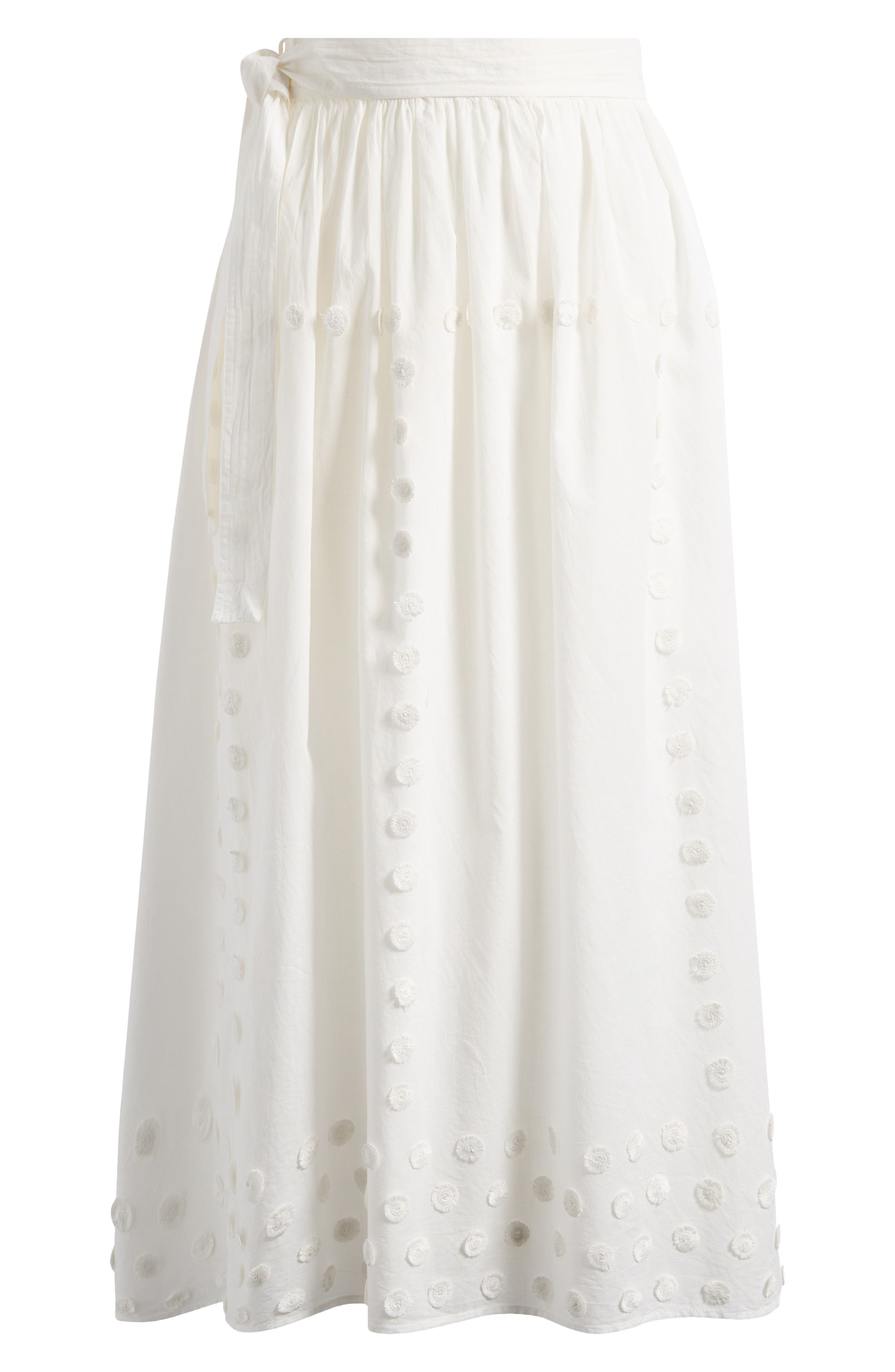 Ulla Johnson Kyla Floral Appliqué Cotton Cover-Up Wrap Skirt in Pristine at Nordstrom - 6
