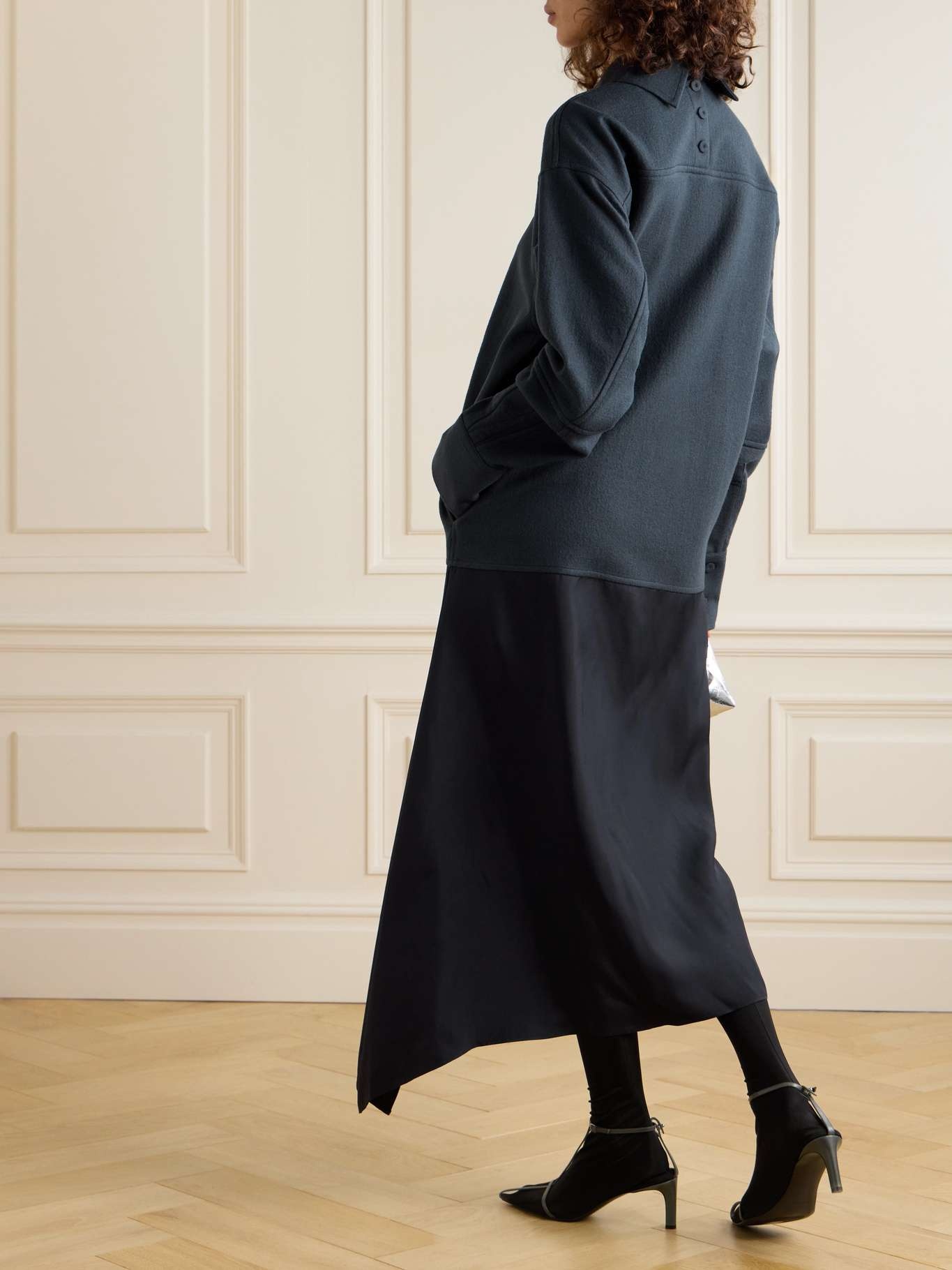 Asymmetric wool-felt and satin-twill dress - 3