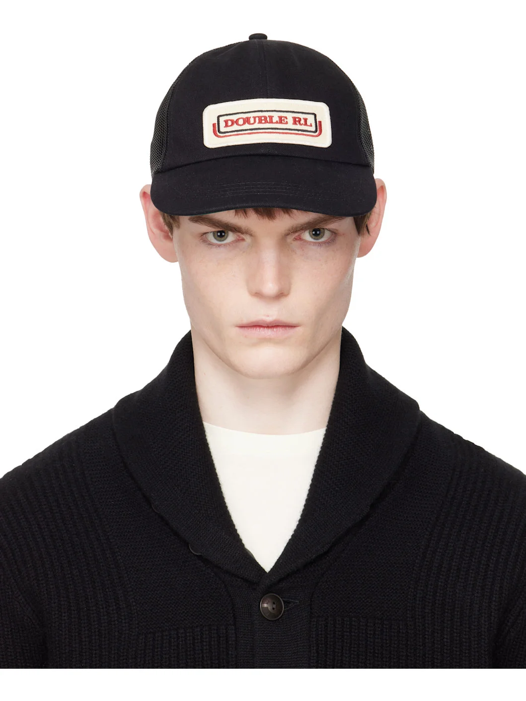 Black Logo-Patch Denim Trucker Cap - 1