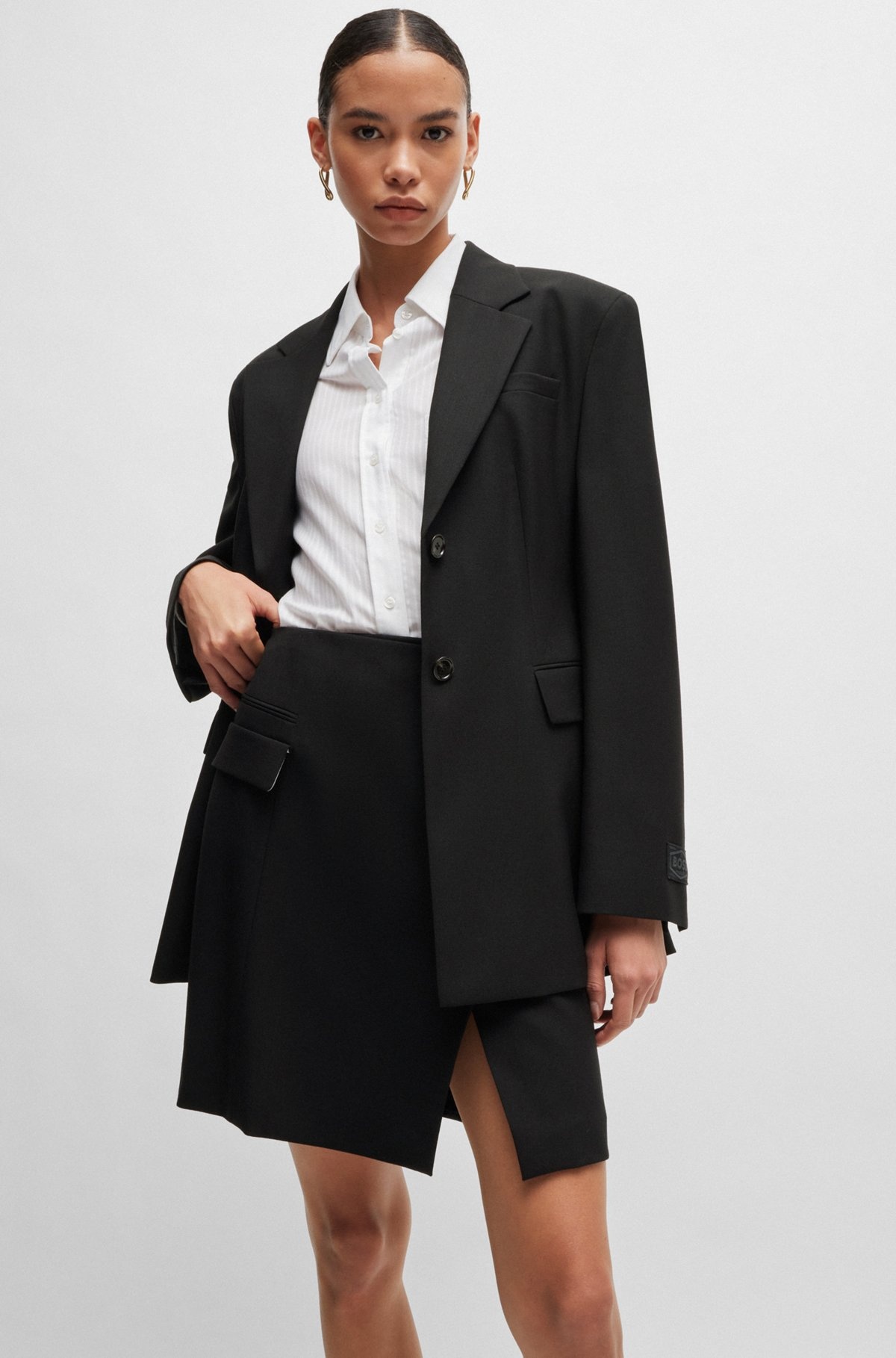 WRAP-FRONT SKIRT IN VIRGIN WOOL WITH POCKET DETAIL - 5