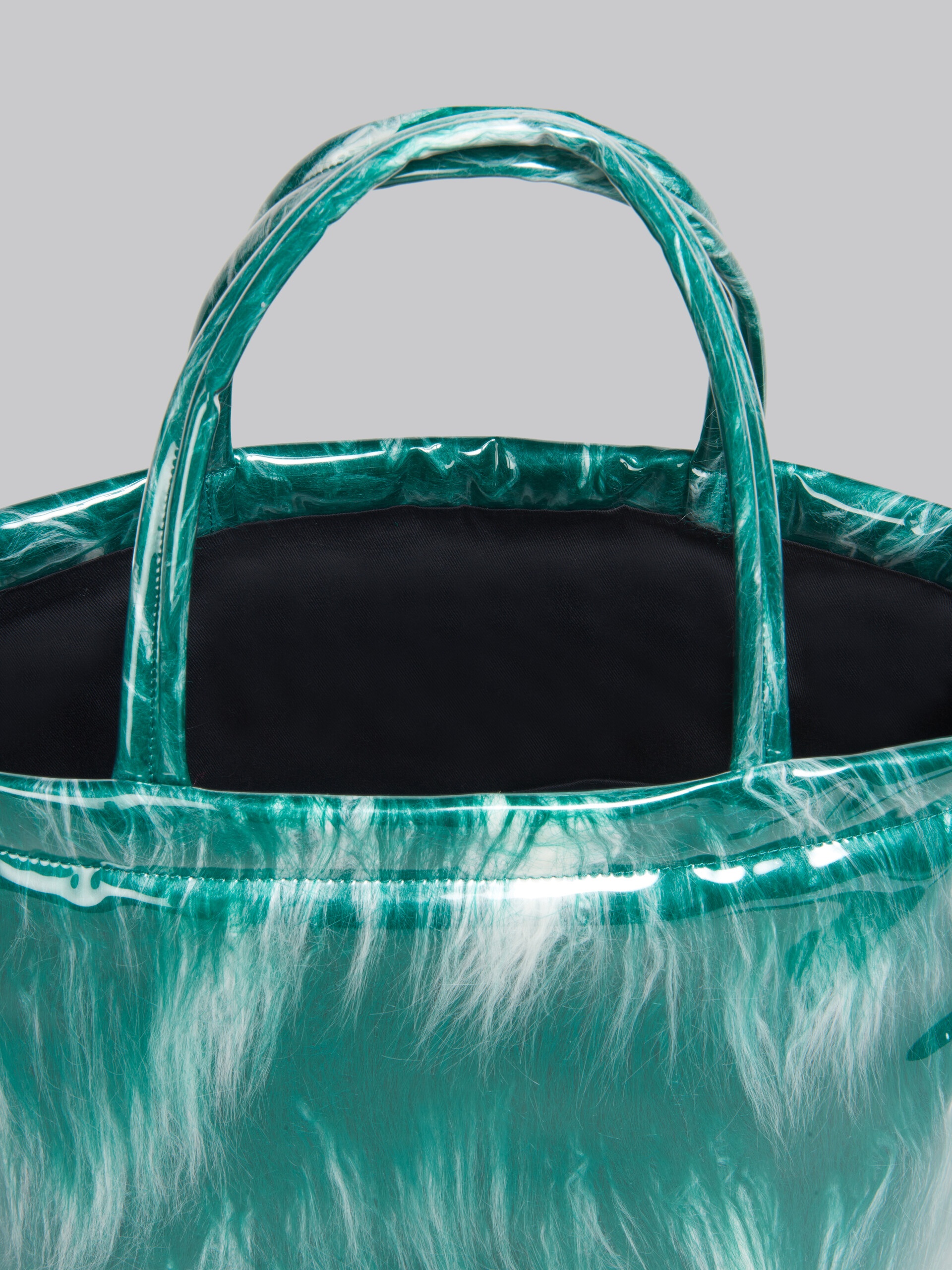 JADE GREEN COATED FAUX FUR TOTE - 3