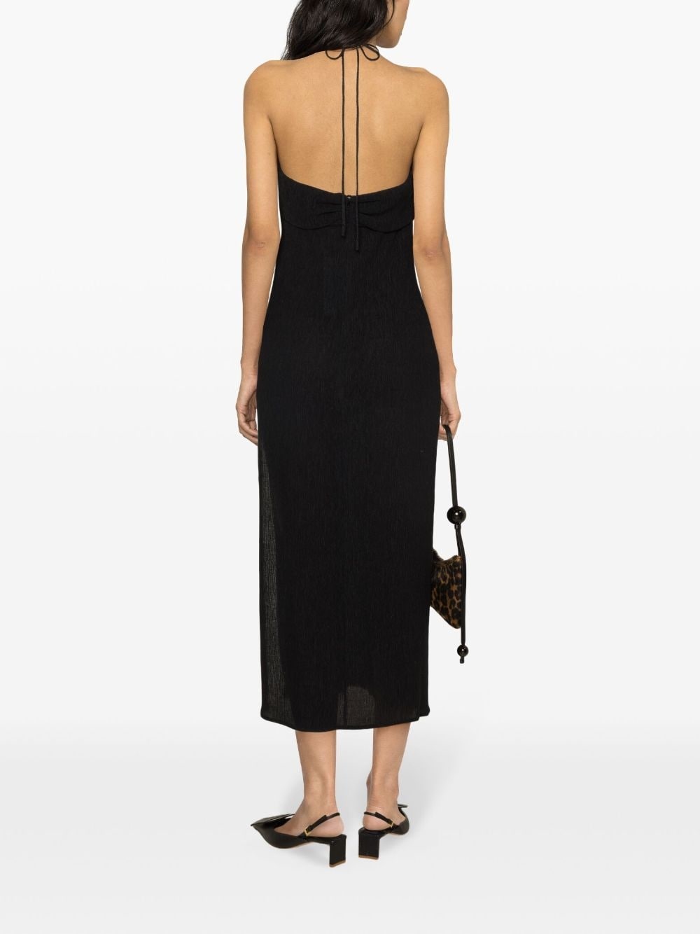 halterneck crinkled midi dress - 4