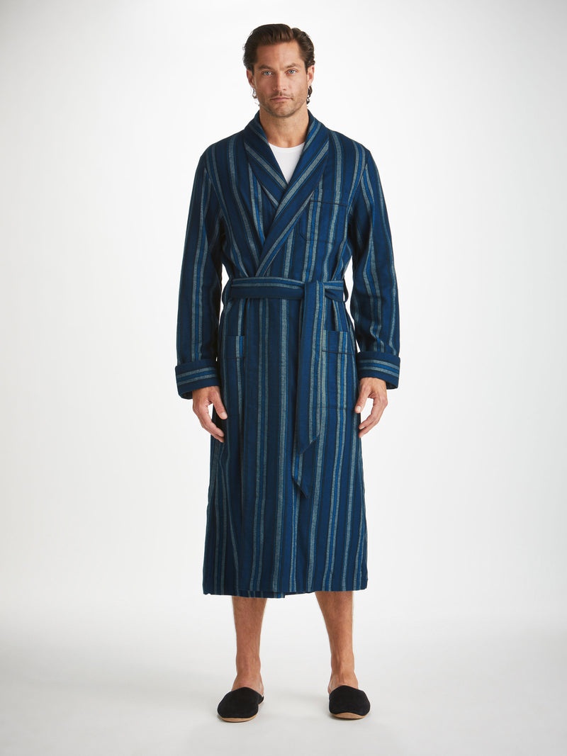 Men's Dressing Gown Kelburn 38 Brushed Cotton Blue - 3