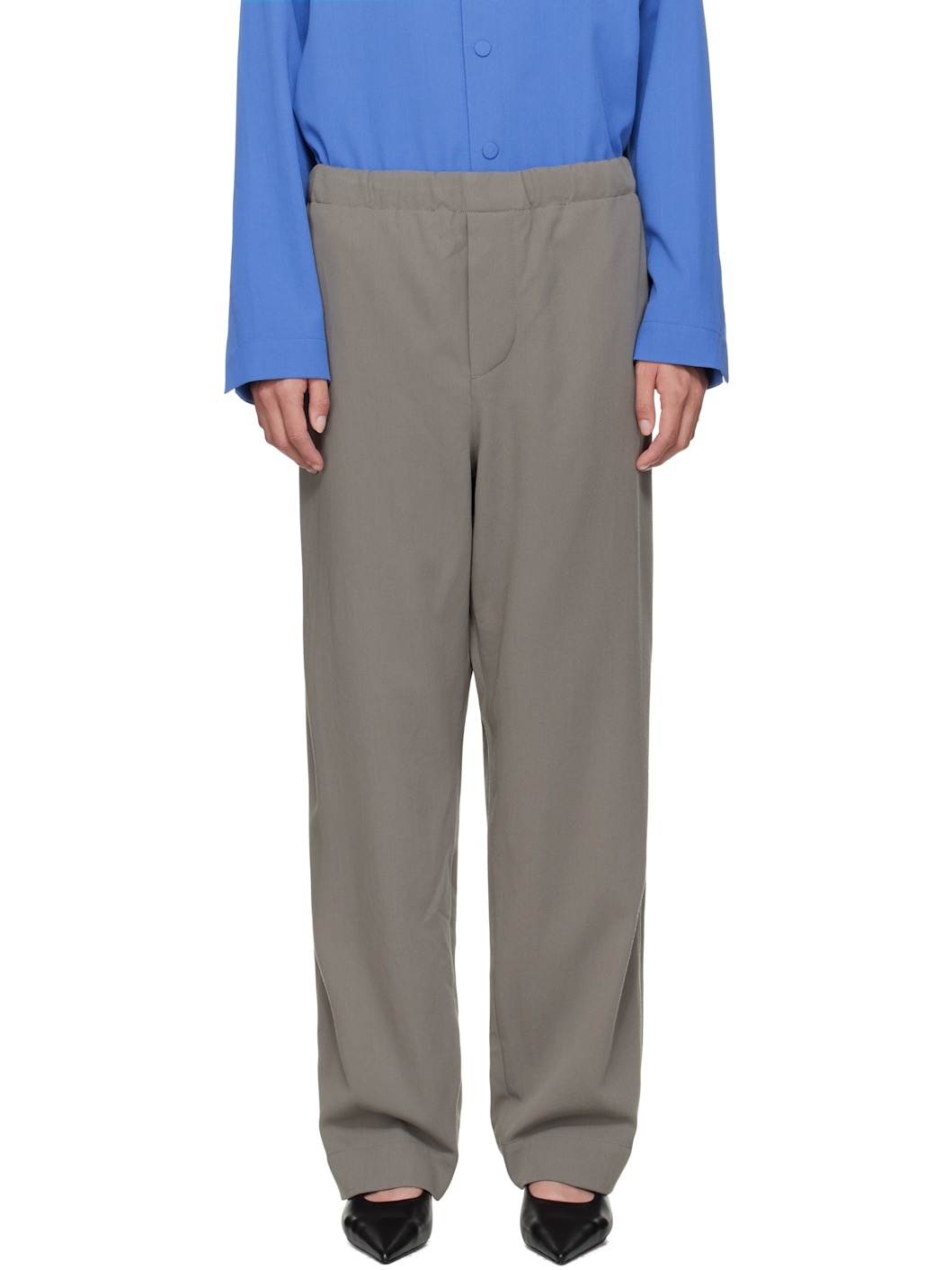 Gray Ed Twill Drawstring Trousers - 1