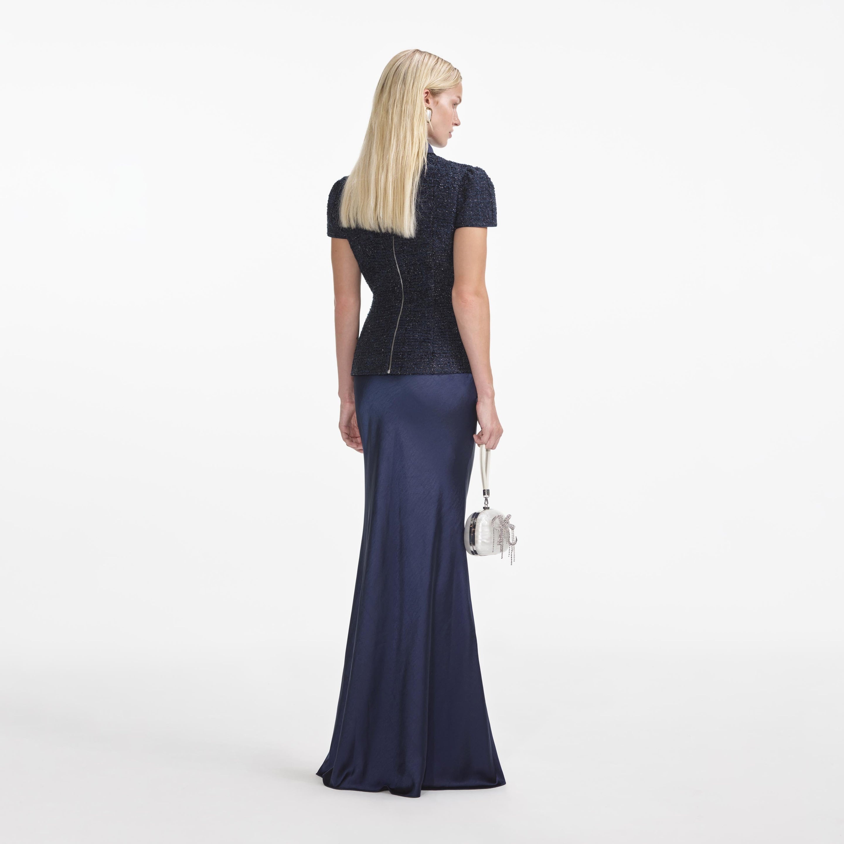 関送込*self-portrait*ネイビーのベルト付きツイルミディドレス Women's Dresses, Iconic & Exclusive Styles – self-portrait-US