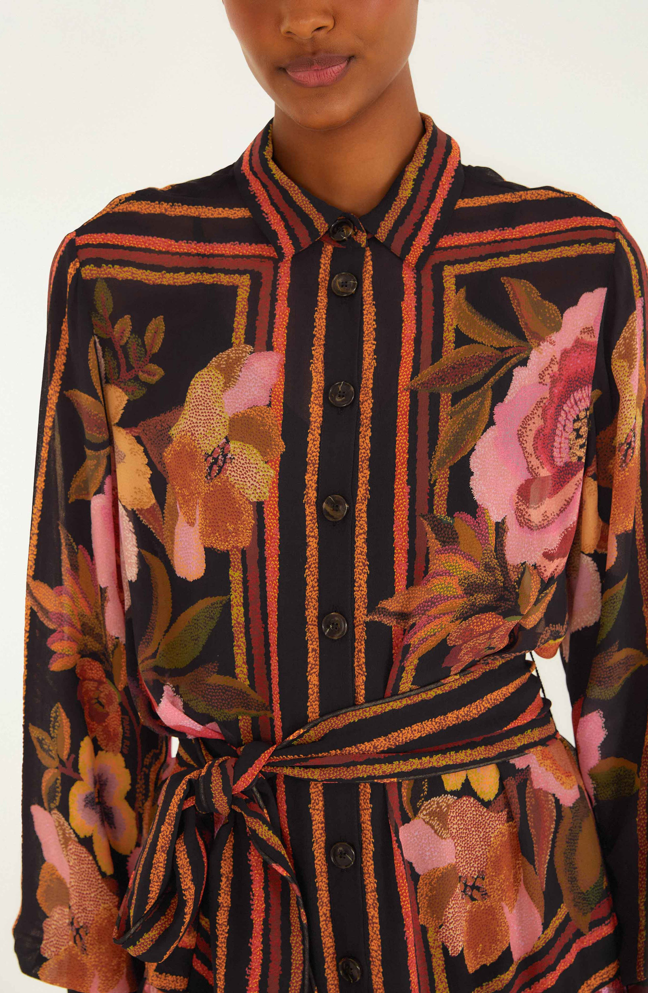 FARM Rio Floral Print Long Sleeve Minidress in Chenille Flowers Bla at Nordstrom - 4