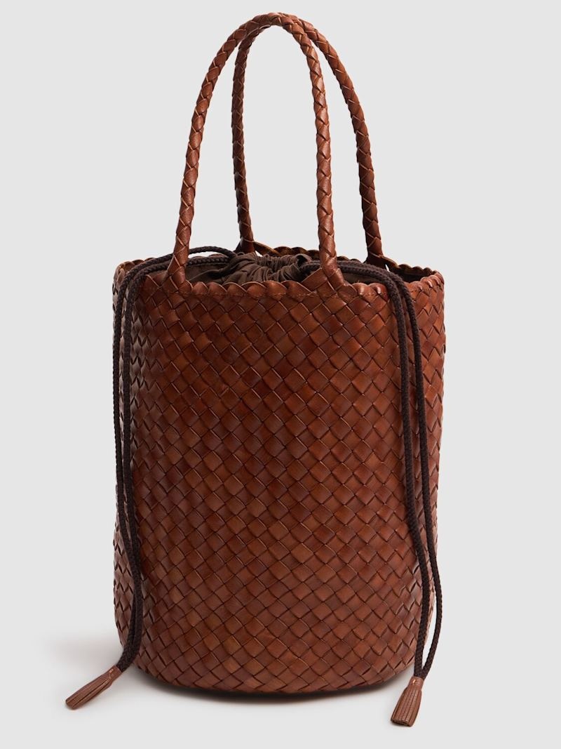 Hand braided leather straps basket bag - 3