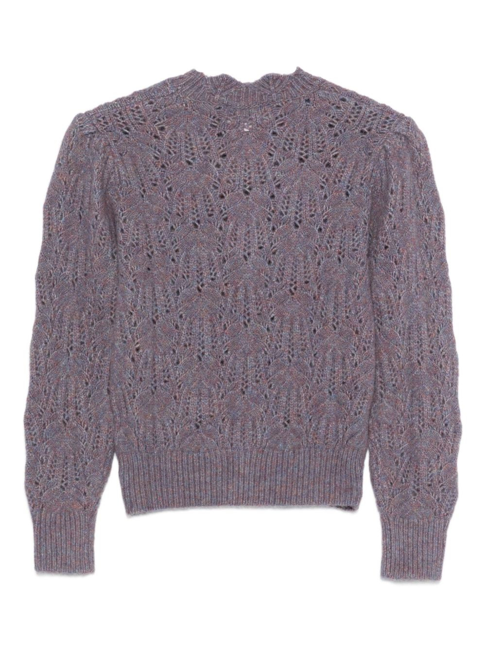 puff-sleeve open-knit sweater - 2