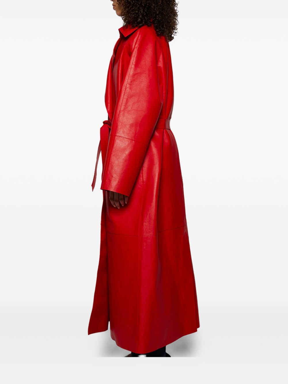 belted leather coat - 3