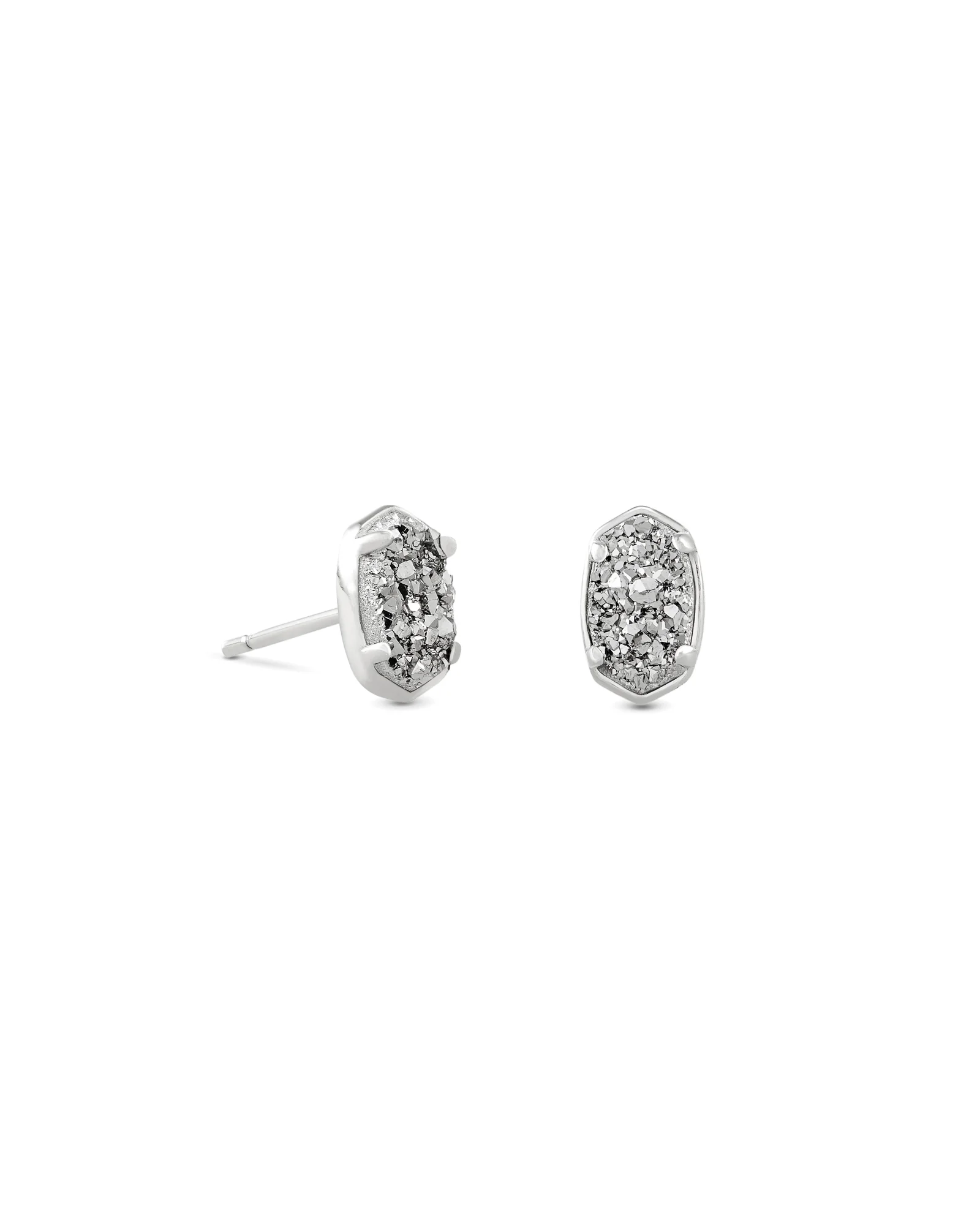 Emilie Silver Stud Earrings in Platinum Drusy - 1