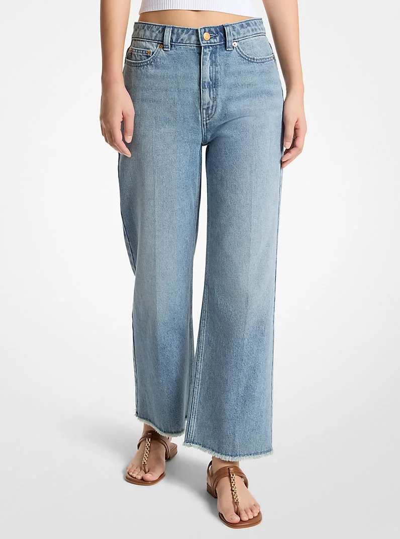 Eloise Frayed Denim Cropped Wide-Leg Jeans - 1