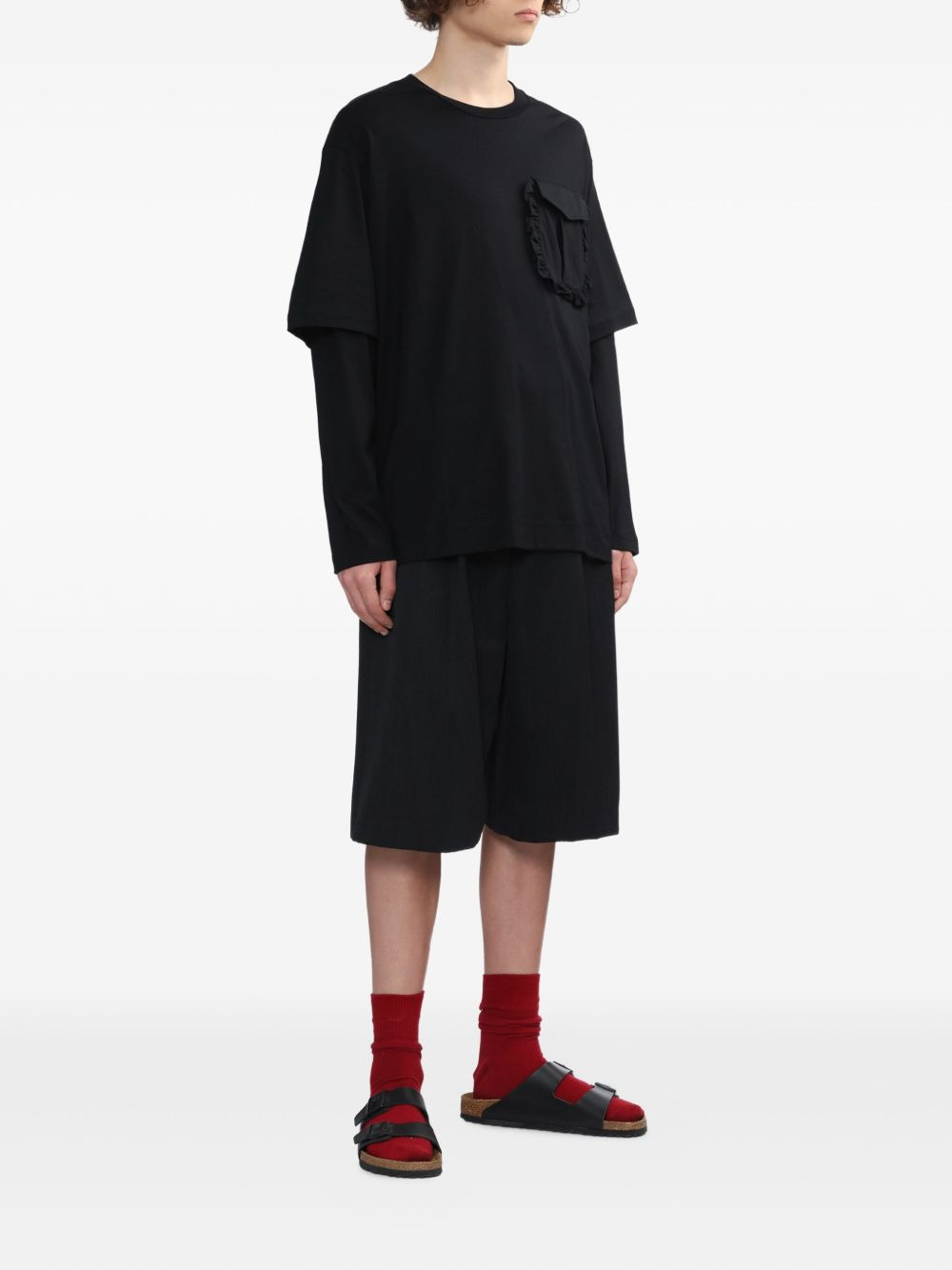 ruffle-pocket layered T-shirt - 2