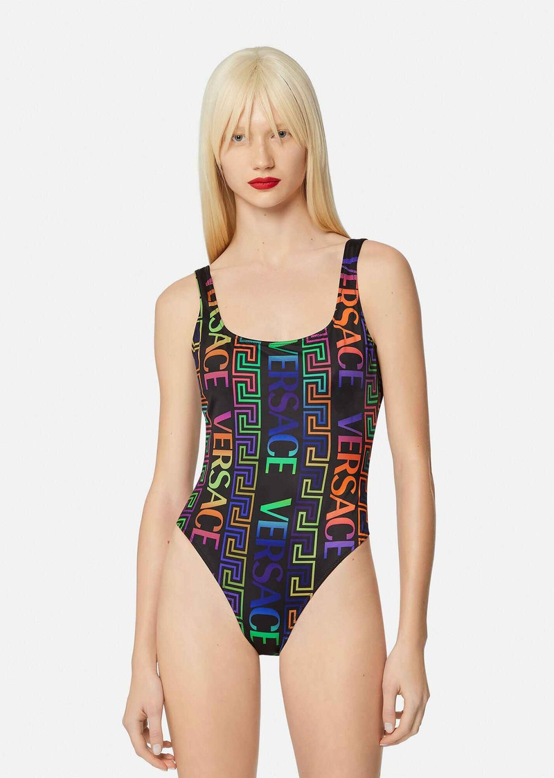 VERSACE Greca Neon Print One-Piece Swimsuit outlook