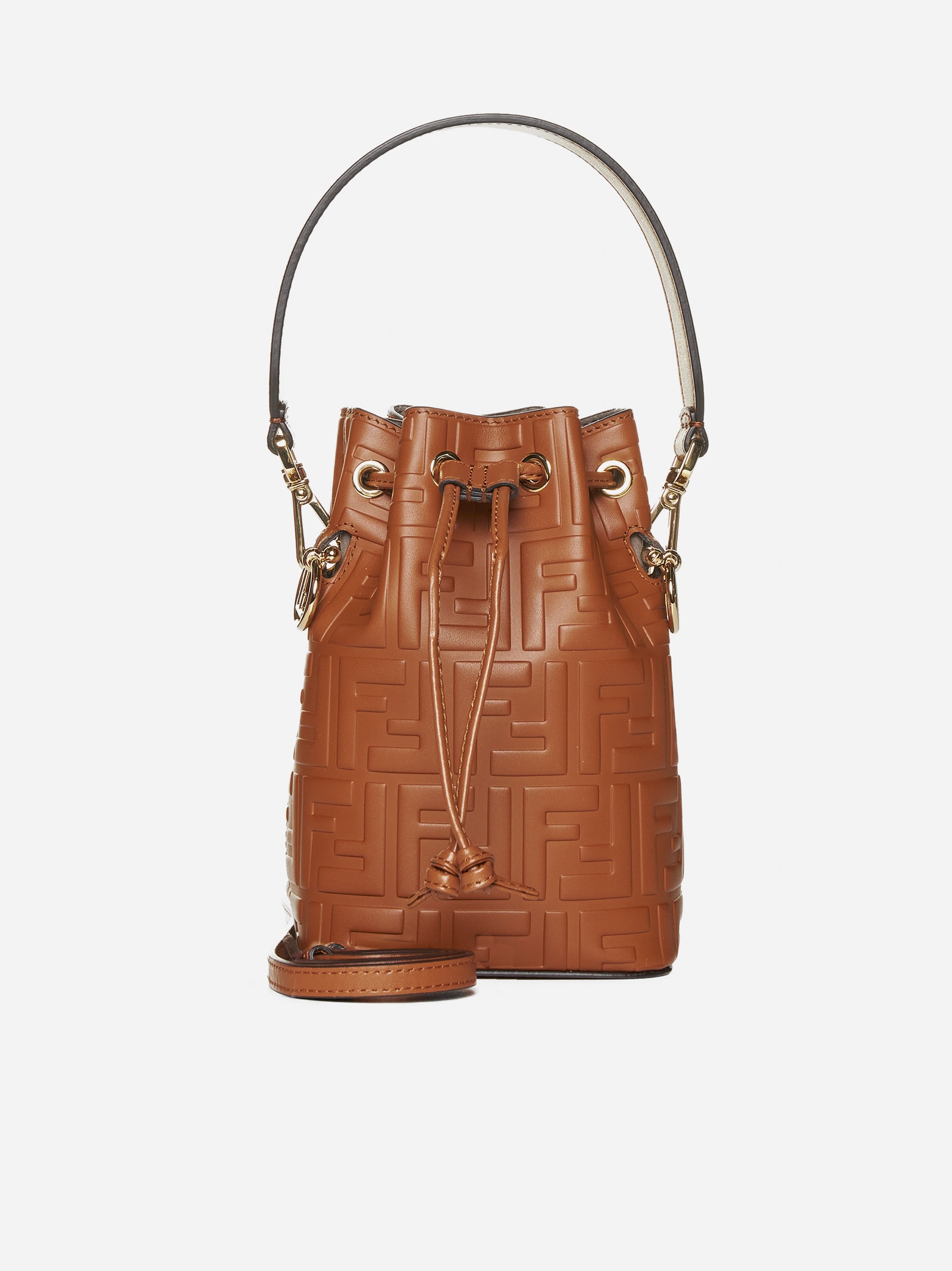 Fendi Mon Tresor Mini Leather Bucket Bag in Brown
