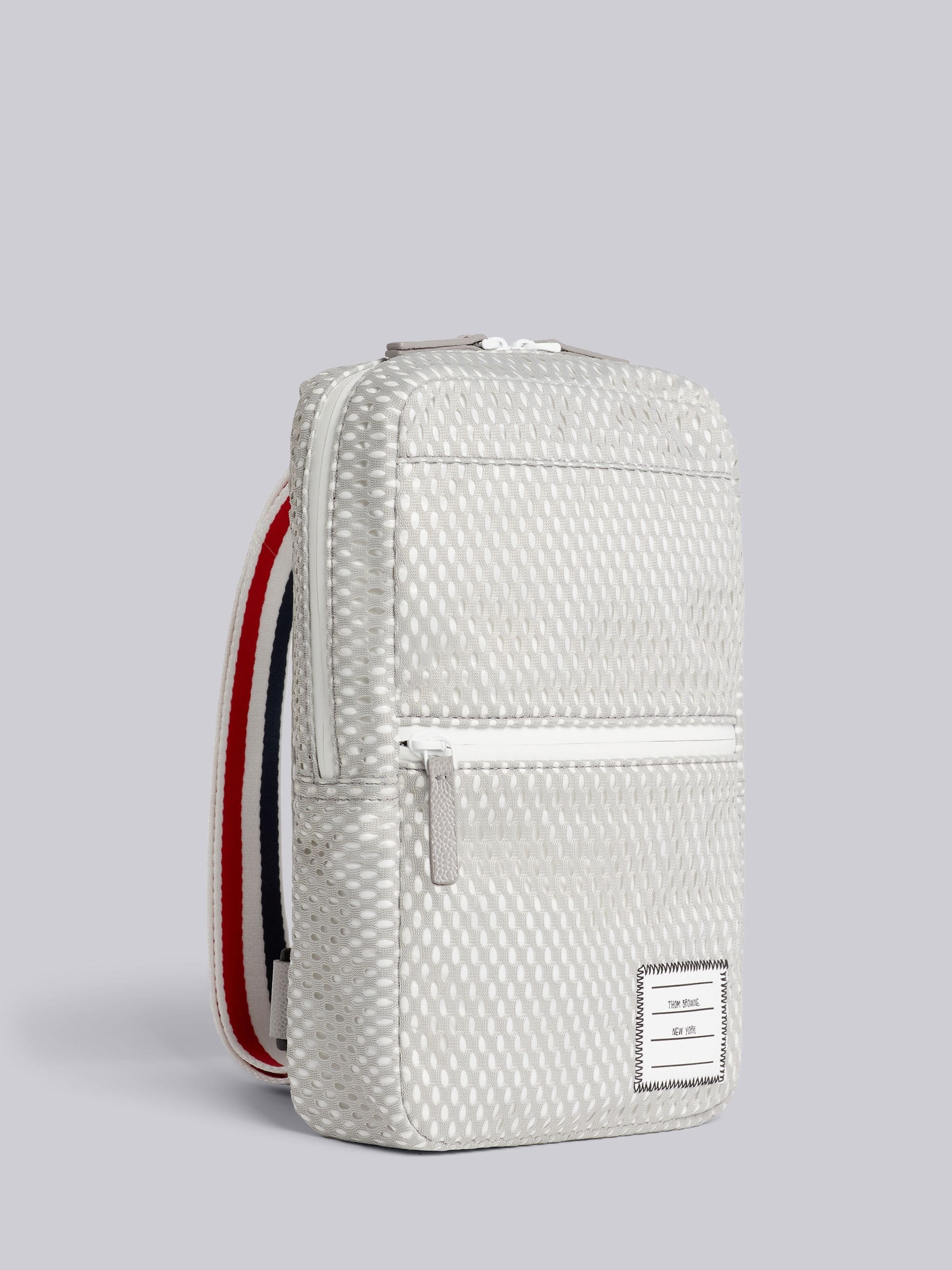 Medium Grey Heavy Athletic Mesh Striped Strap Crossbody Bag - 3