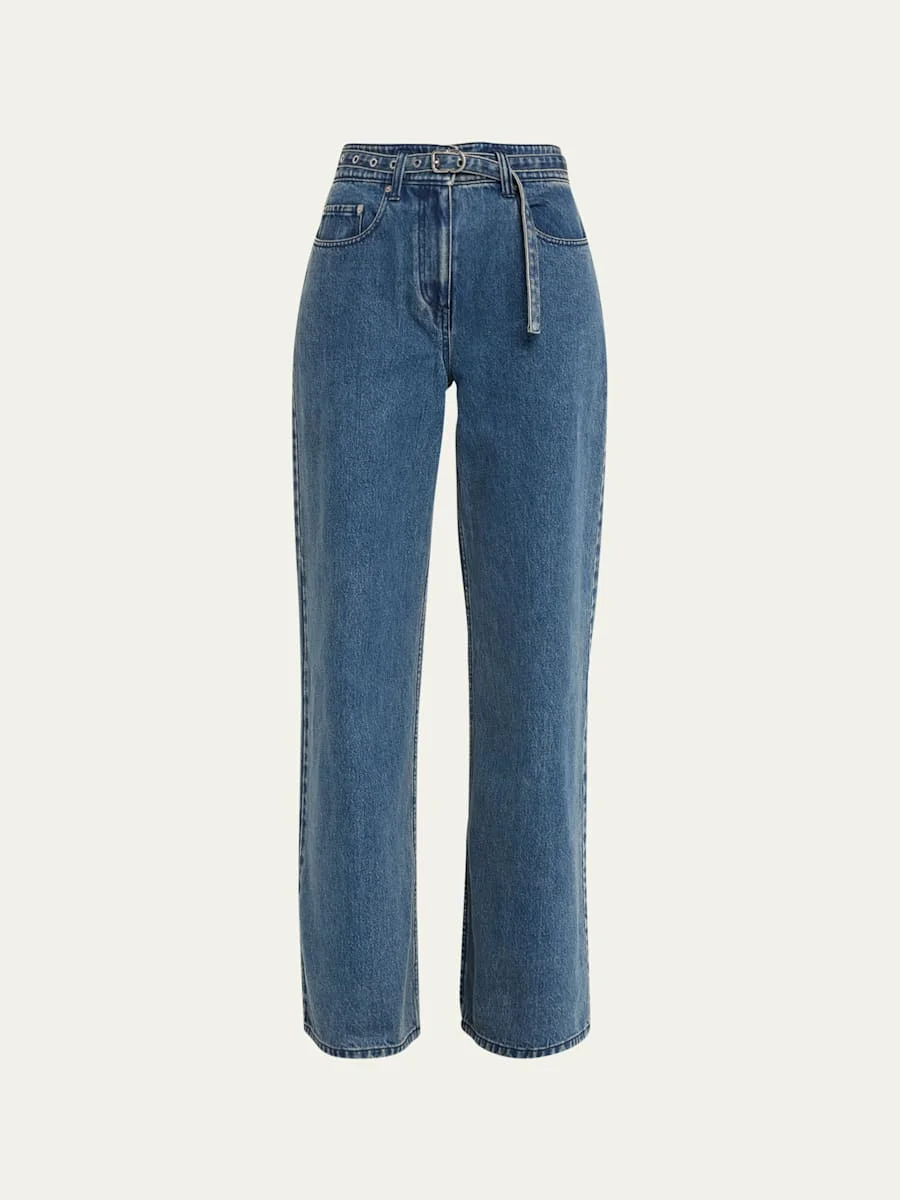 Wide-Leg Belted Jeans - 1