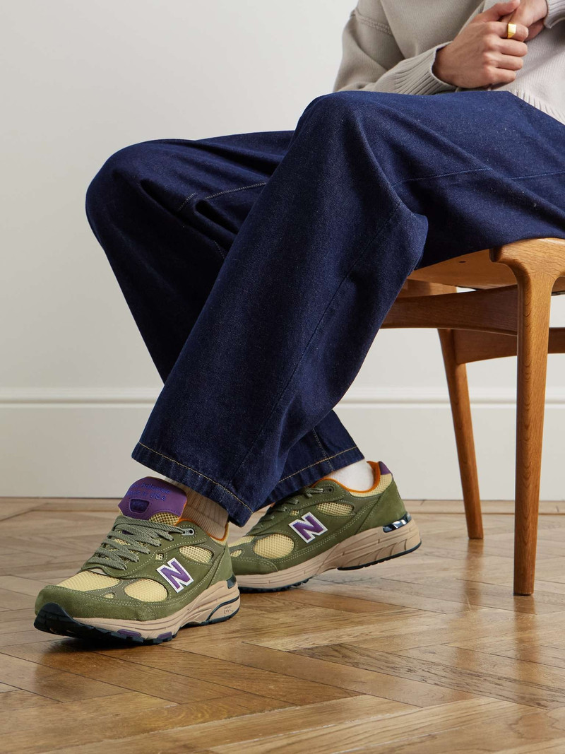 New Balance 993 Leather-Trimmed Mesh and Suede Sneakers outlook