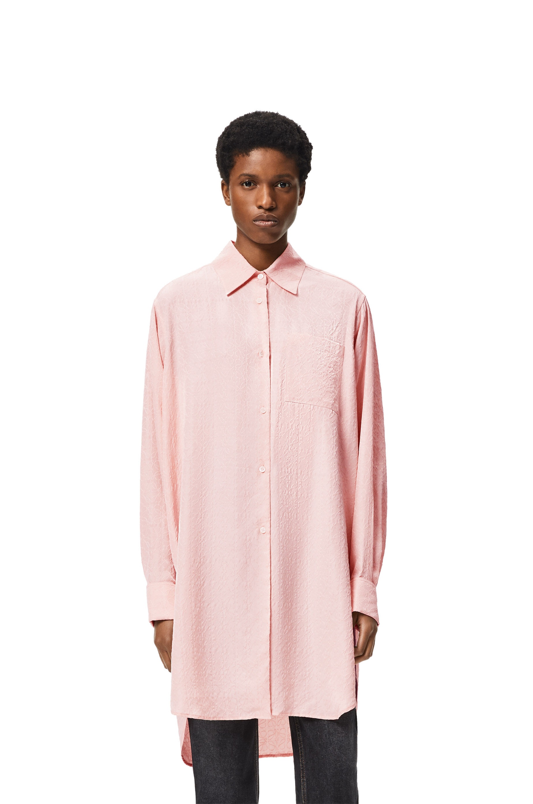 Anagram jacquard  long shirt in silk - 3