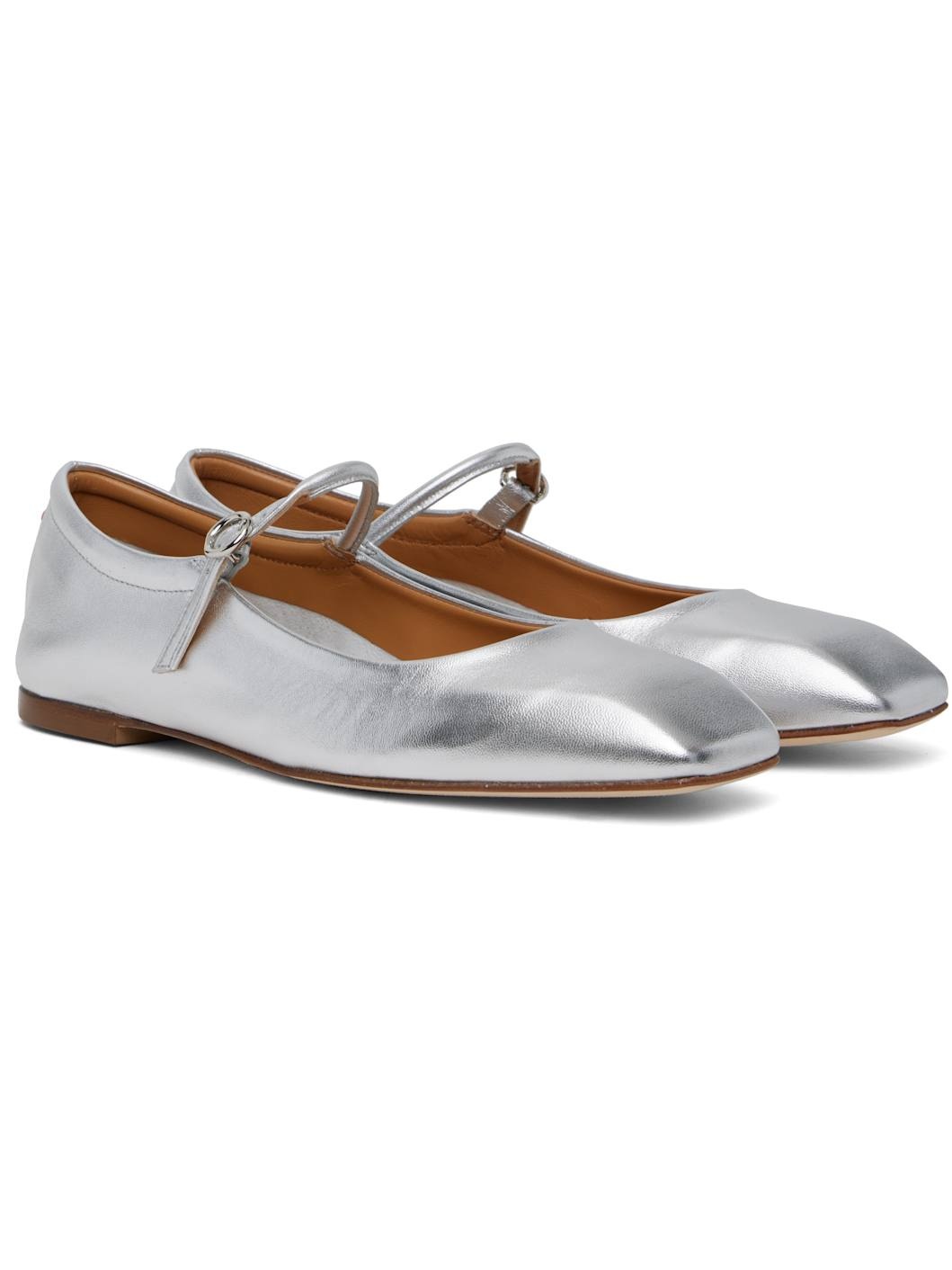Silver Uma Leather Mary-Jane Ballerina Flats - 4