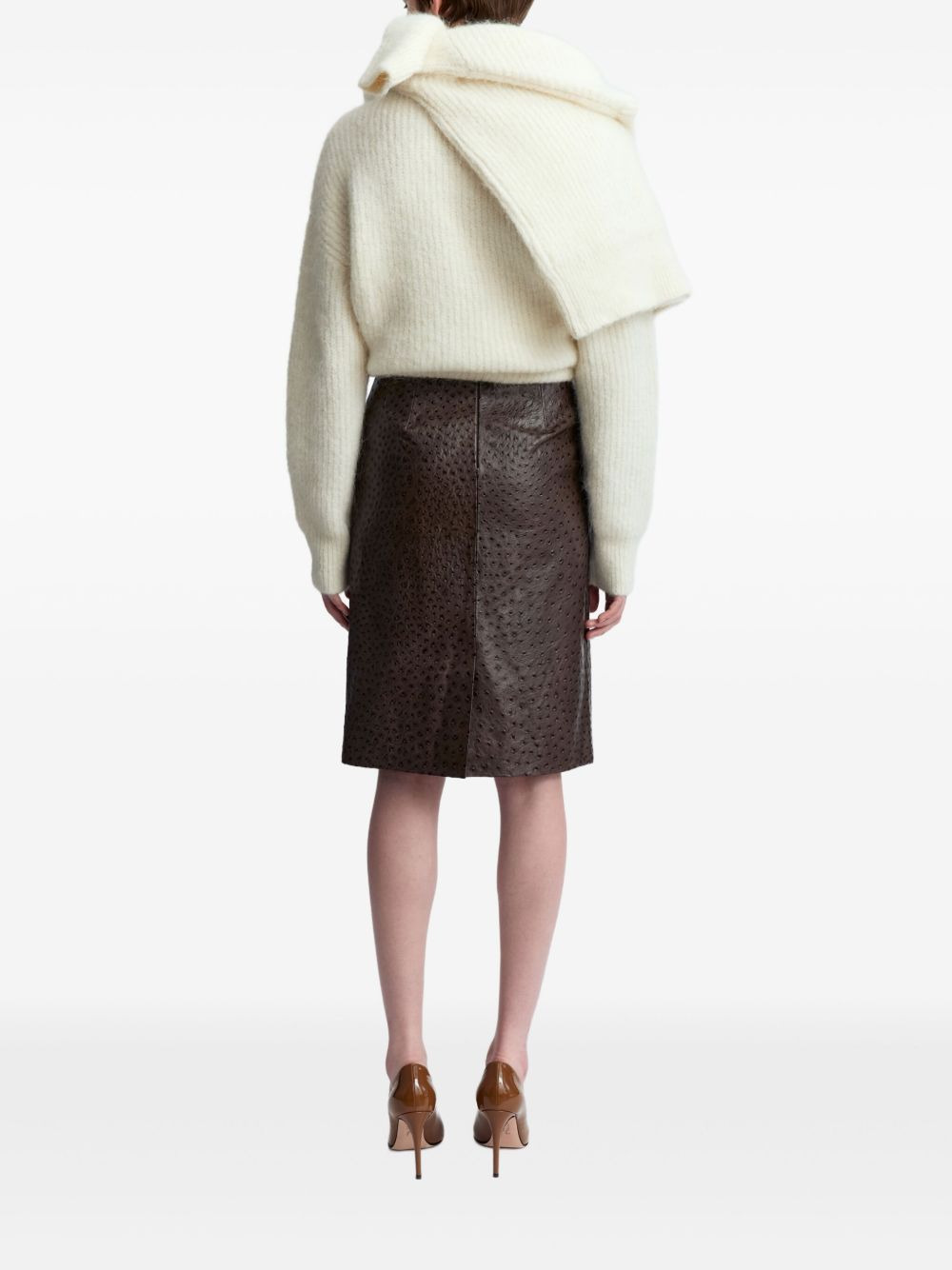 textured leather midi skirt - 4