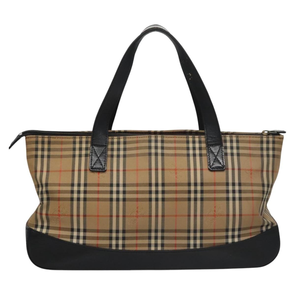 Burberry Nova Check Hand Bag Canvas Leather Beige Black Gold - 3