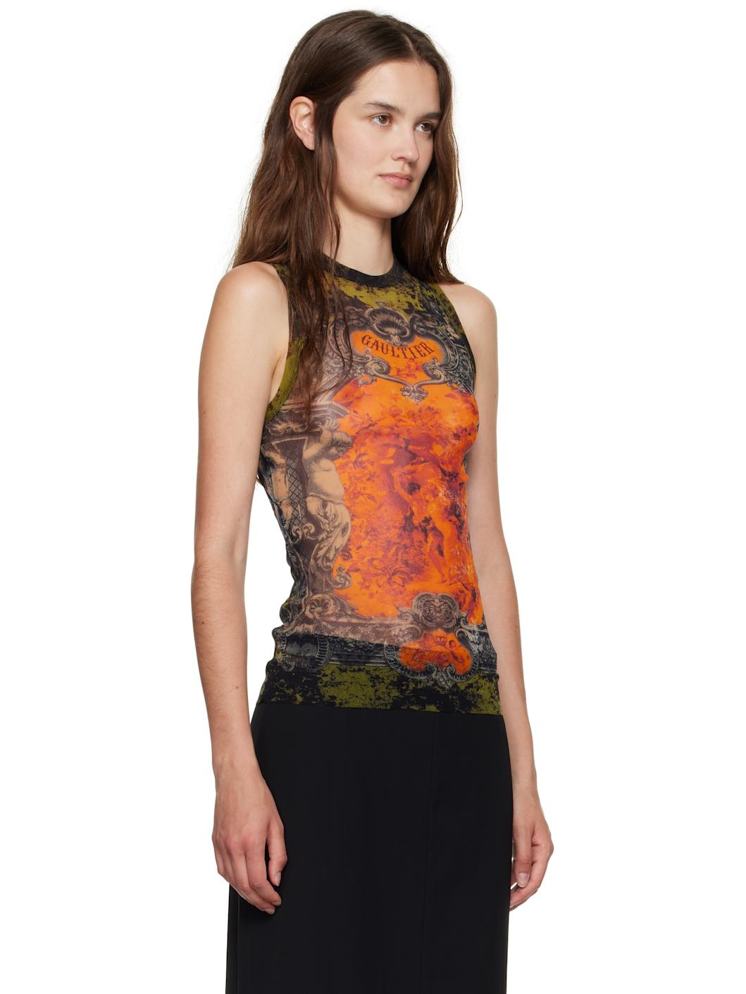 Khaki & Orange 'The Médaillon' Tank Top - 2