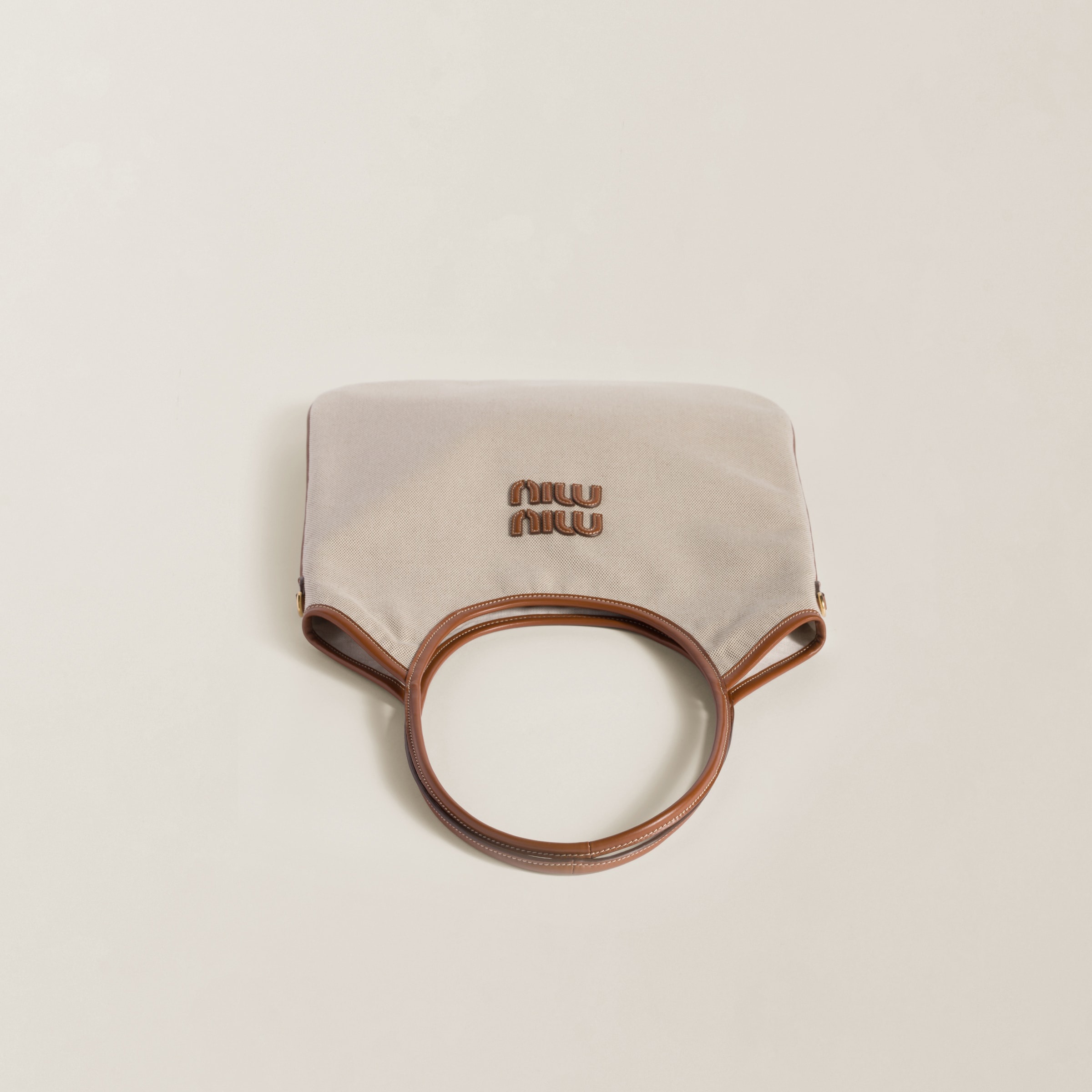 Miu Miu｜ (5BG231 ACRN F062F) Buy Miu Miu Contrast Beau Canvas Bag 'Beige/Brandy' - 5BB163