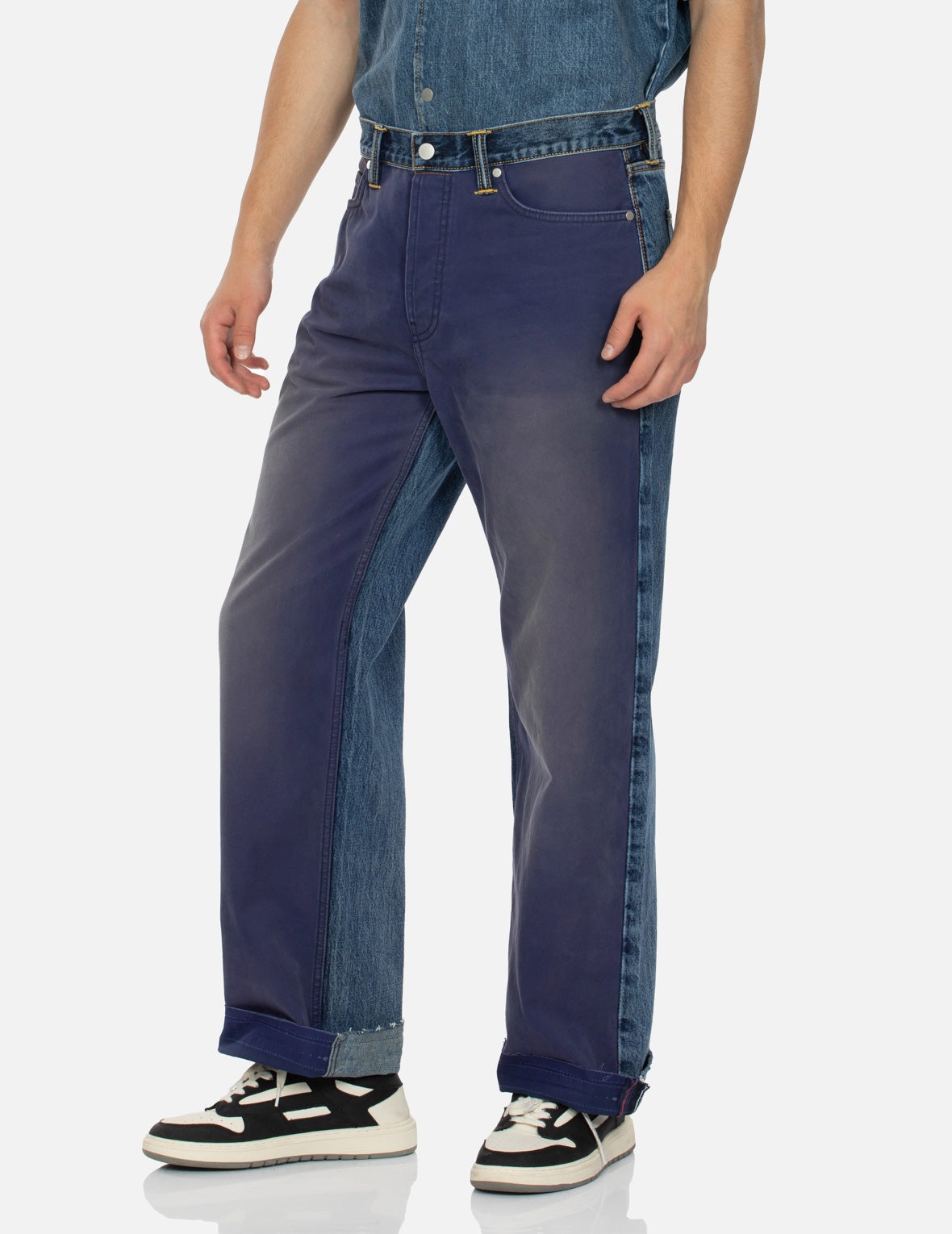 Seagull Appliqué Embroidery Baggy Fit Patchwork Jeans - 8