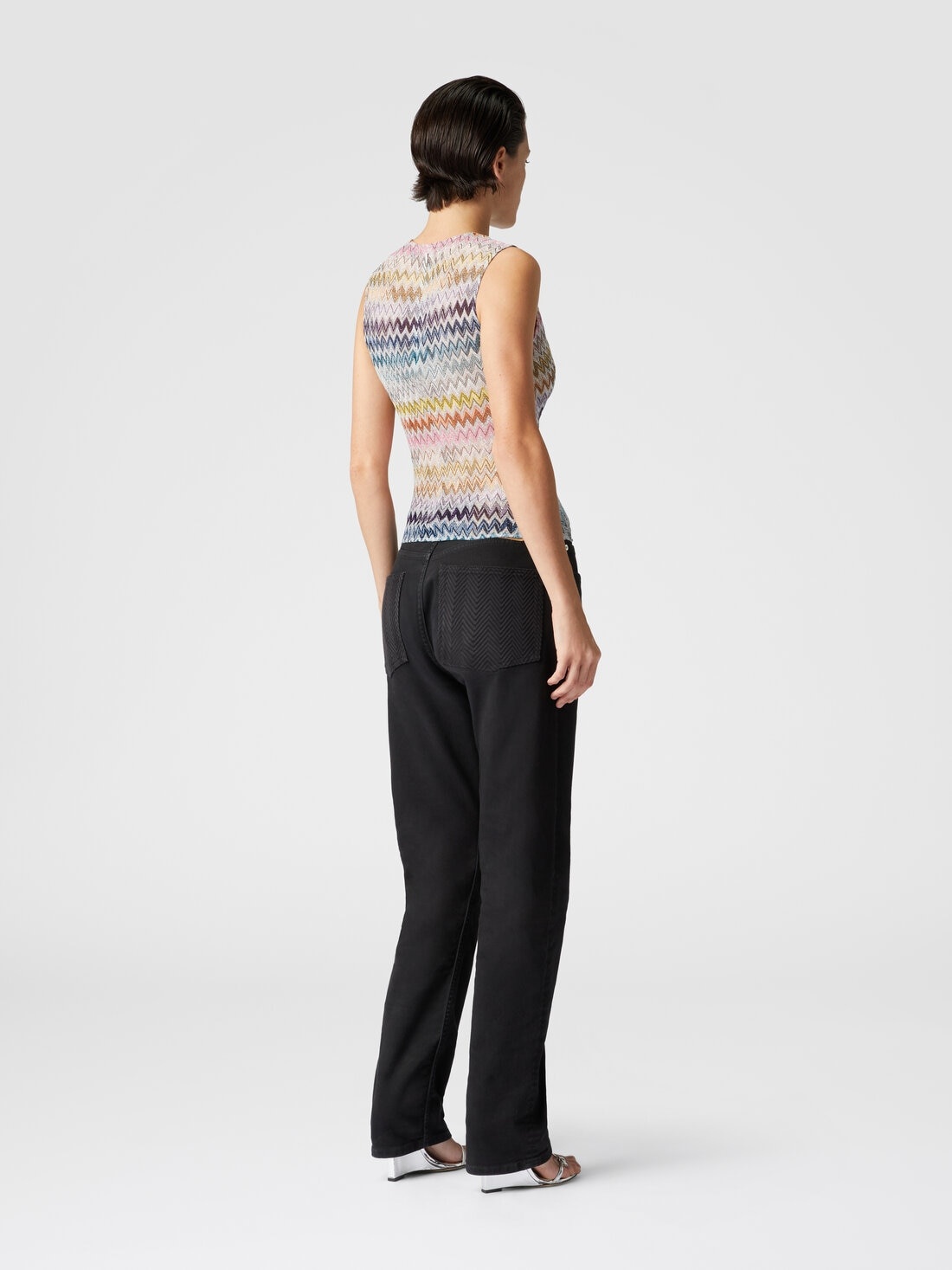 Sleeveless top in zig zag lamé viscose blend - 3