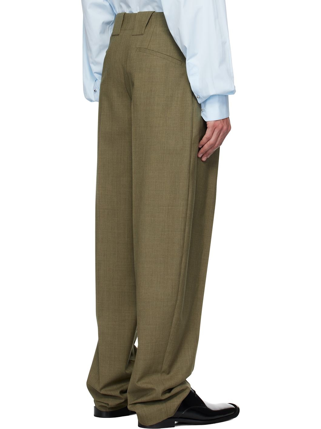 Khaki Pleated Wide Leg Trousers - 3